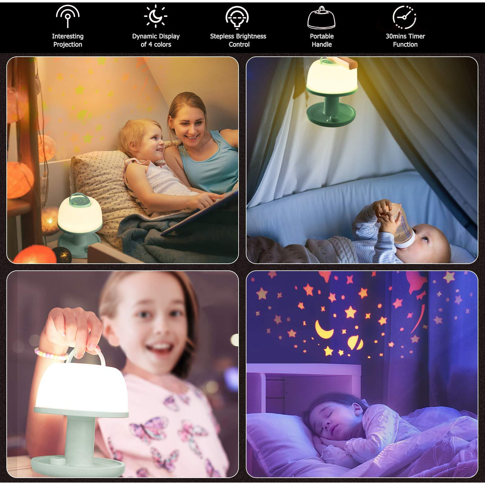 Licklip Toddler Night Light Lamp, Dimmable Led Bedside Lamp With Star Projector, Kids Night Lights With Timer Design & Color Changing, Portable Rechargeable Lamp, Cute Gifts For Children Bedroom