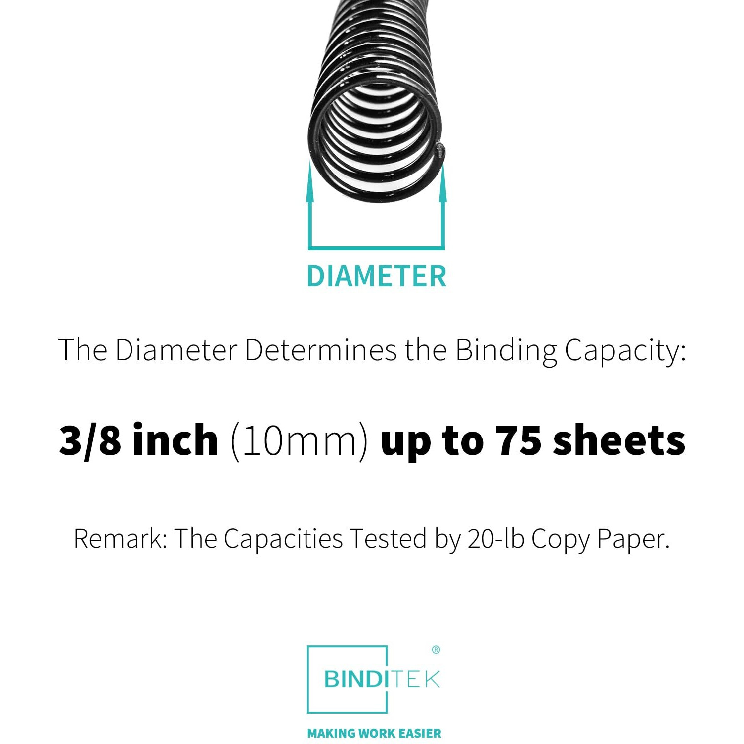 Binditek 100 Pack Plastic Spiral Binding Coils, 10Mm(3/8"), 75 Sheet Capacity, 41 Pitch, Black Binding Spirals, For Students And Coworkers