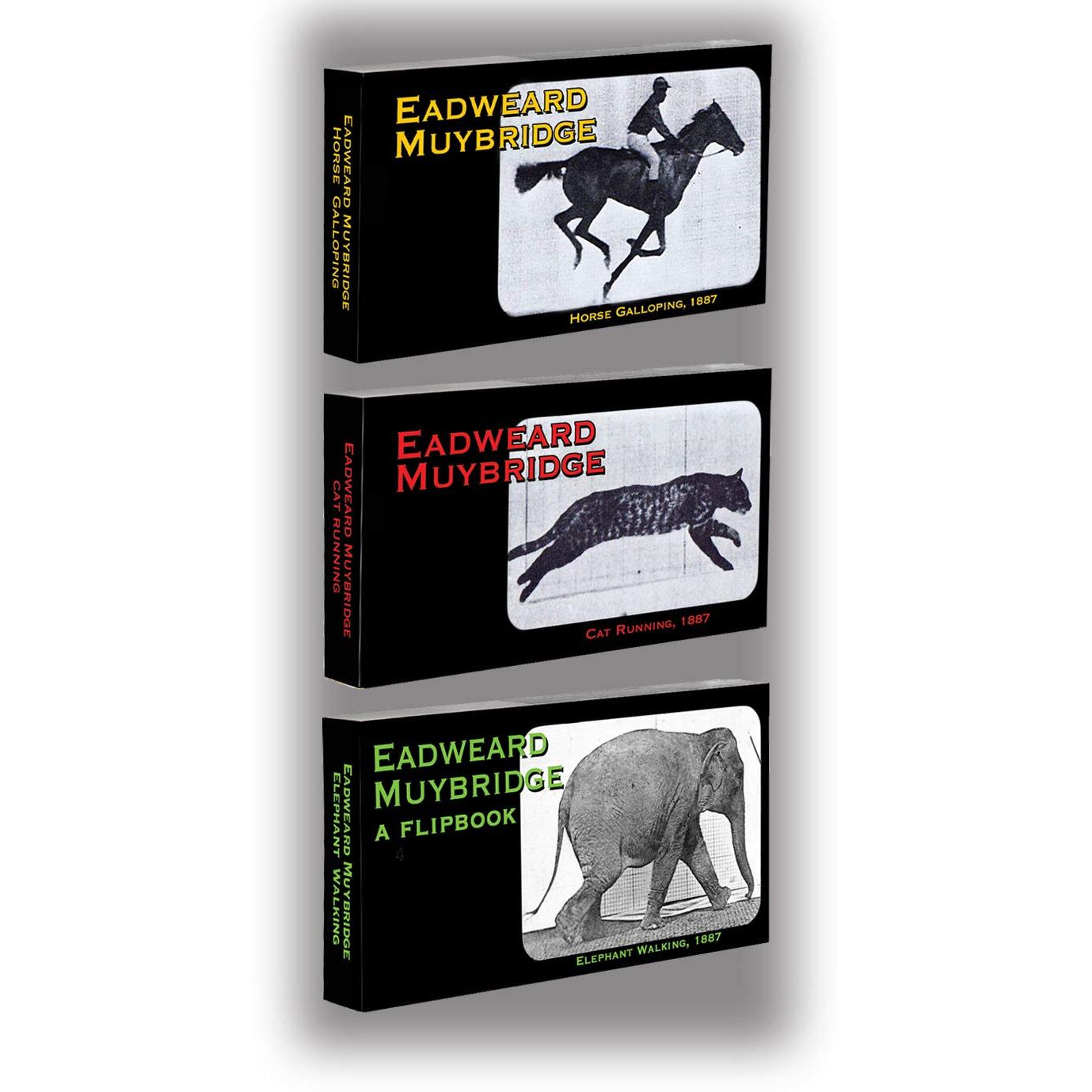Fliptomania Muybridge Early Photography Flipbook 3-Pack Horse, Cat, Elephant