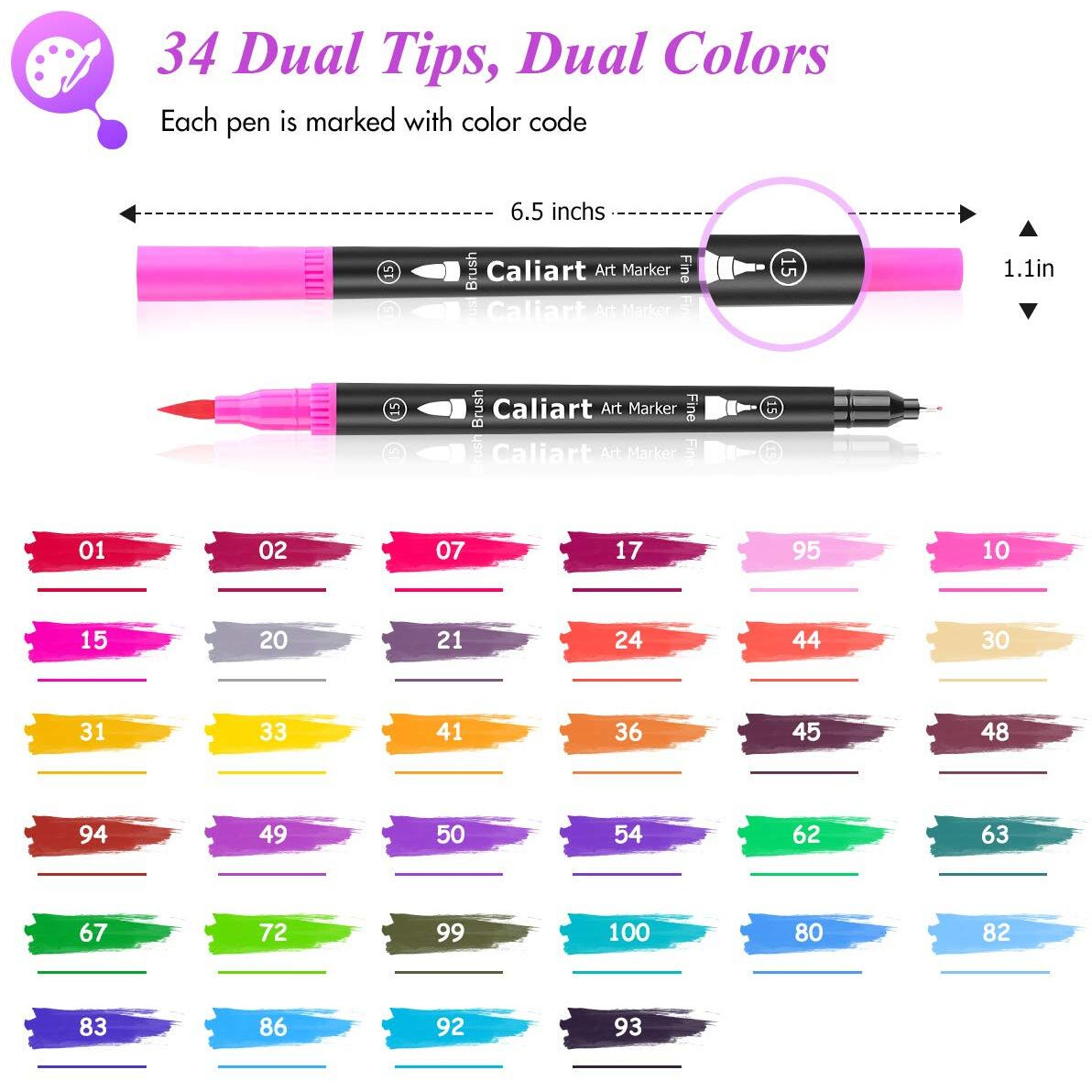 Caliart 34 Double Tip Brush Pens Art Markers, Aesthetic Cute Preppy Stuff School Supplies, Artist Fine & Brush Pen Coloring Markers For Kids Adult Book Cards Drawing Craft Kit Mothers Day Gift For Mom