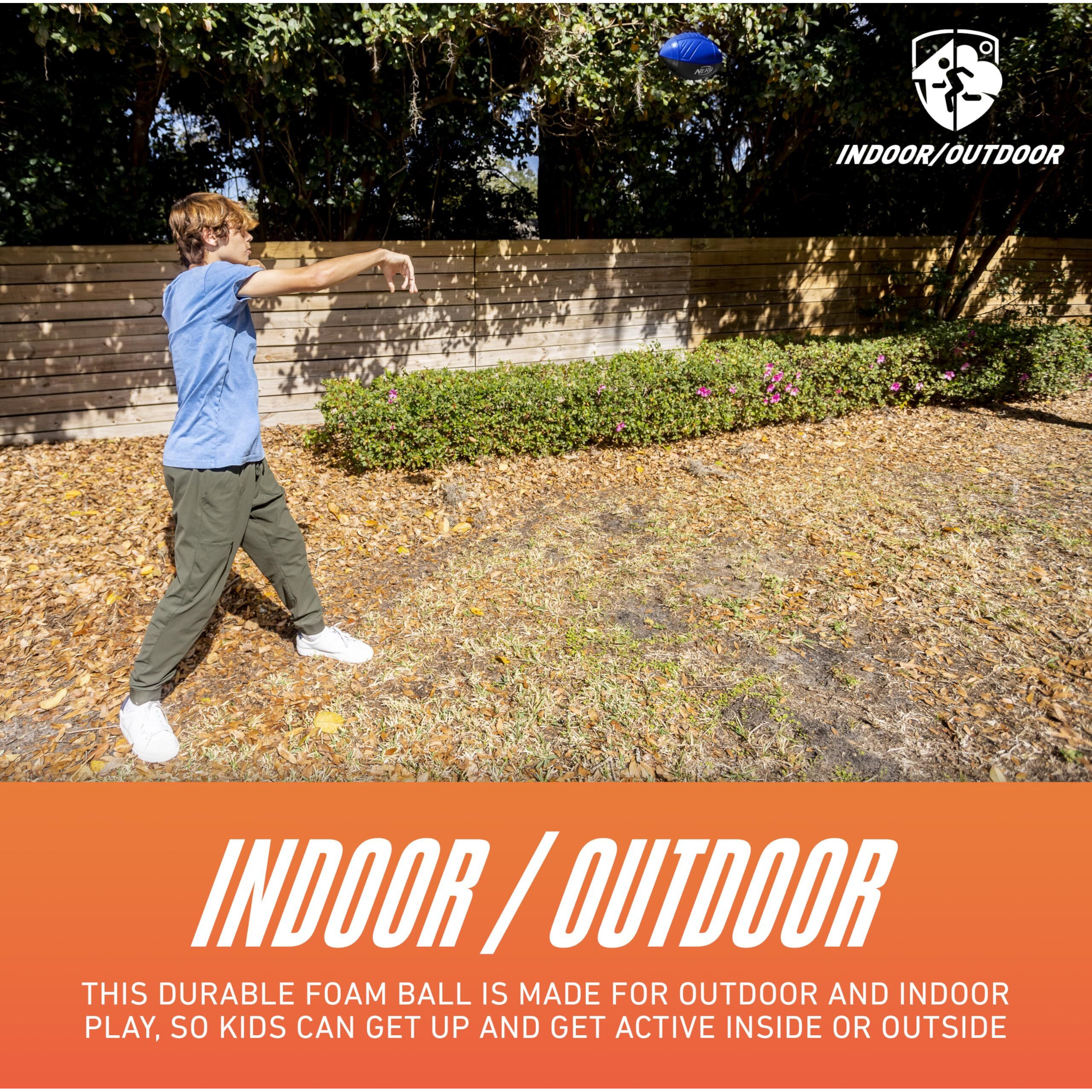 Nerf Kids Foam Football - Pro Grip Youth Soft Foam Ball - Indoor + Outdoor Football For Kids - Small Nerf Foam Football - 9" Inch Youth Sized Football - Blue + Black