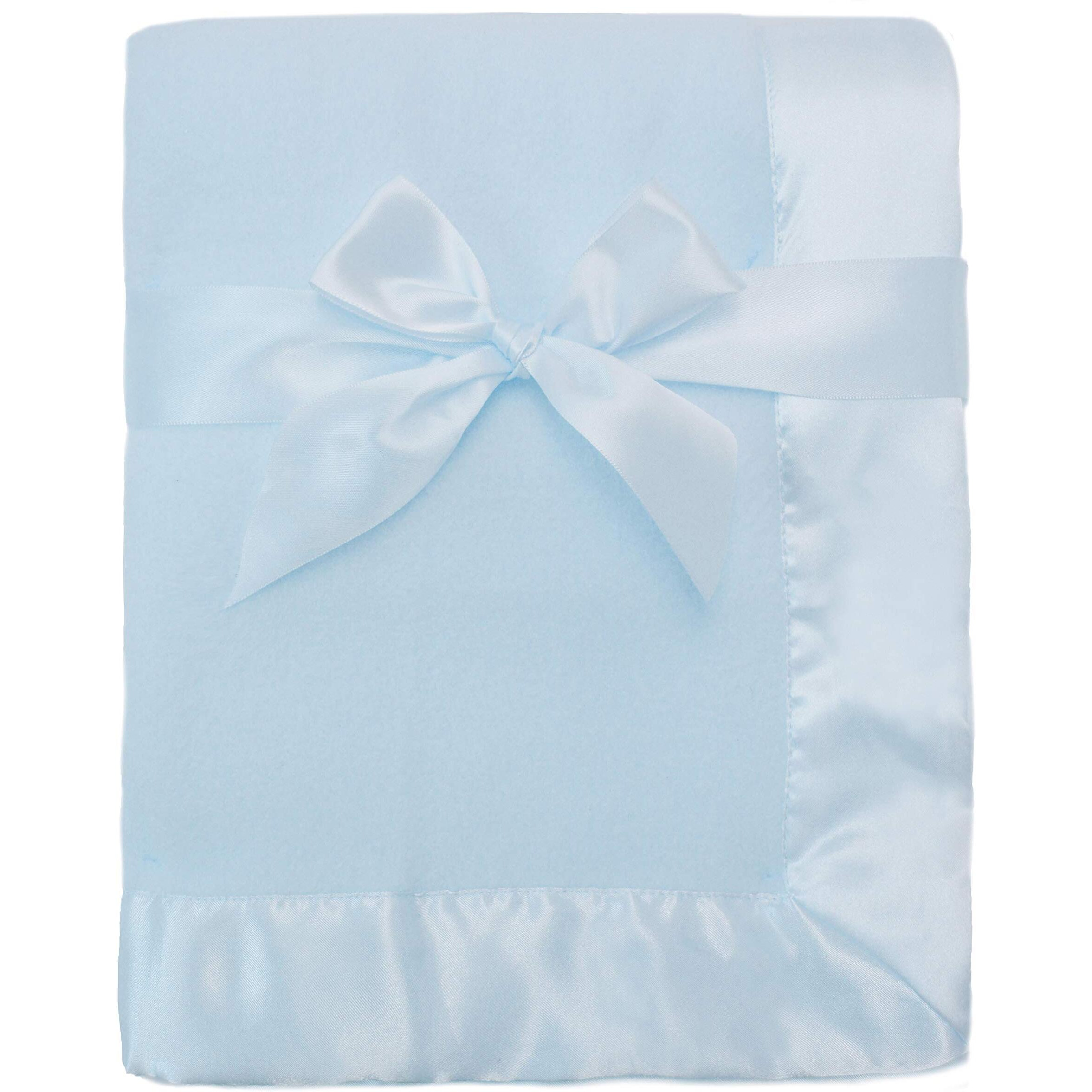 American Baby Company Fleece Blanket With Silk-Like Satin Trim, Soft, Warm & Cozy, Blue, 30" X 40" For Boys And Girls, Perfect For Baby Carrier, Stroller, Travel And Gifting
