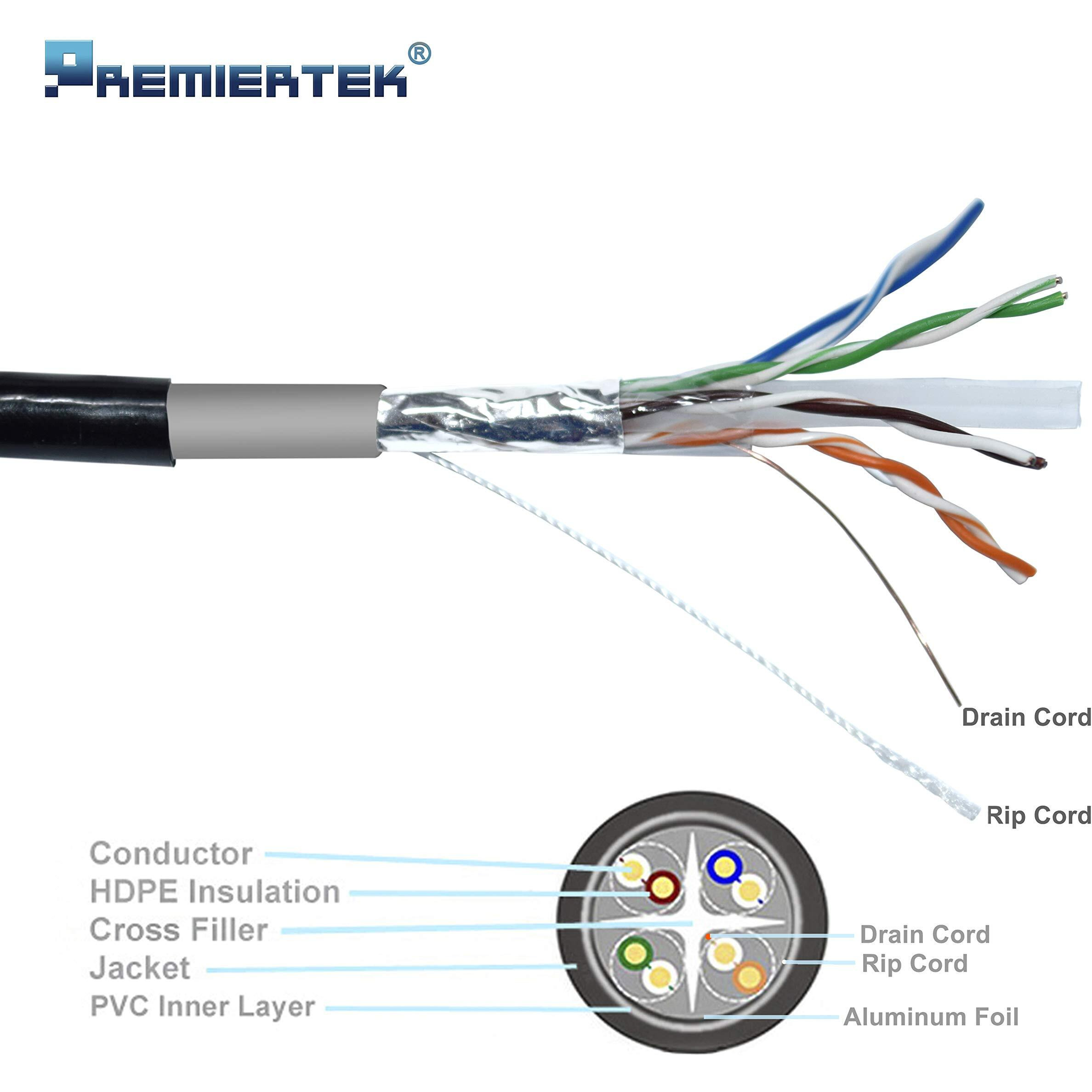 Premiertek Outdoor 1000' Cat6 23Awg Cmx Cca 550Mhz Shield Ftp 4-Pairs Premium Network Lan Cable, Black (Fod-Cat6-1Kft)