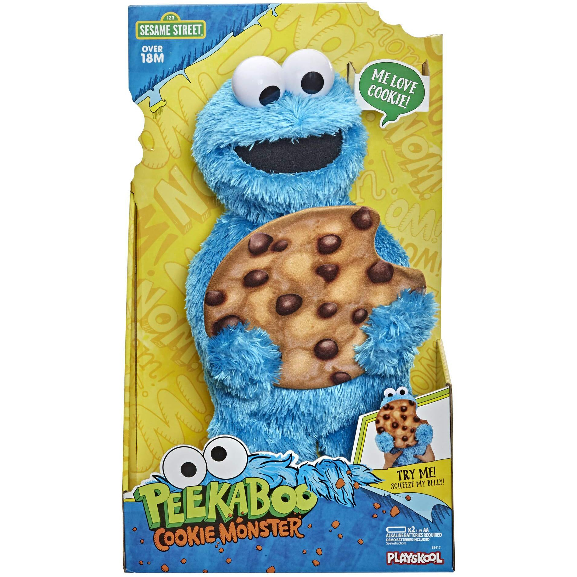Sesame Street Peekaboo Cookie Monster Talking 13-Inch Plush Toy For Toddlers, Kids 18 Months & Up, Blue