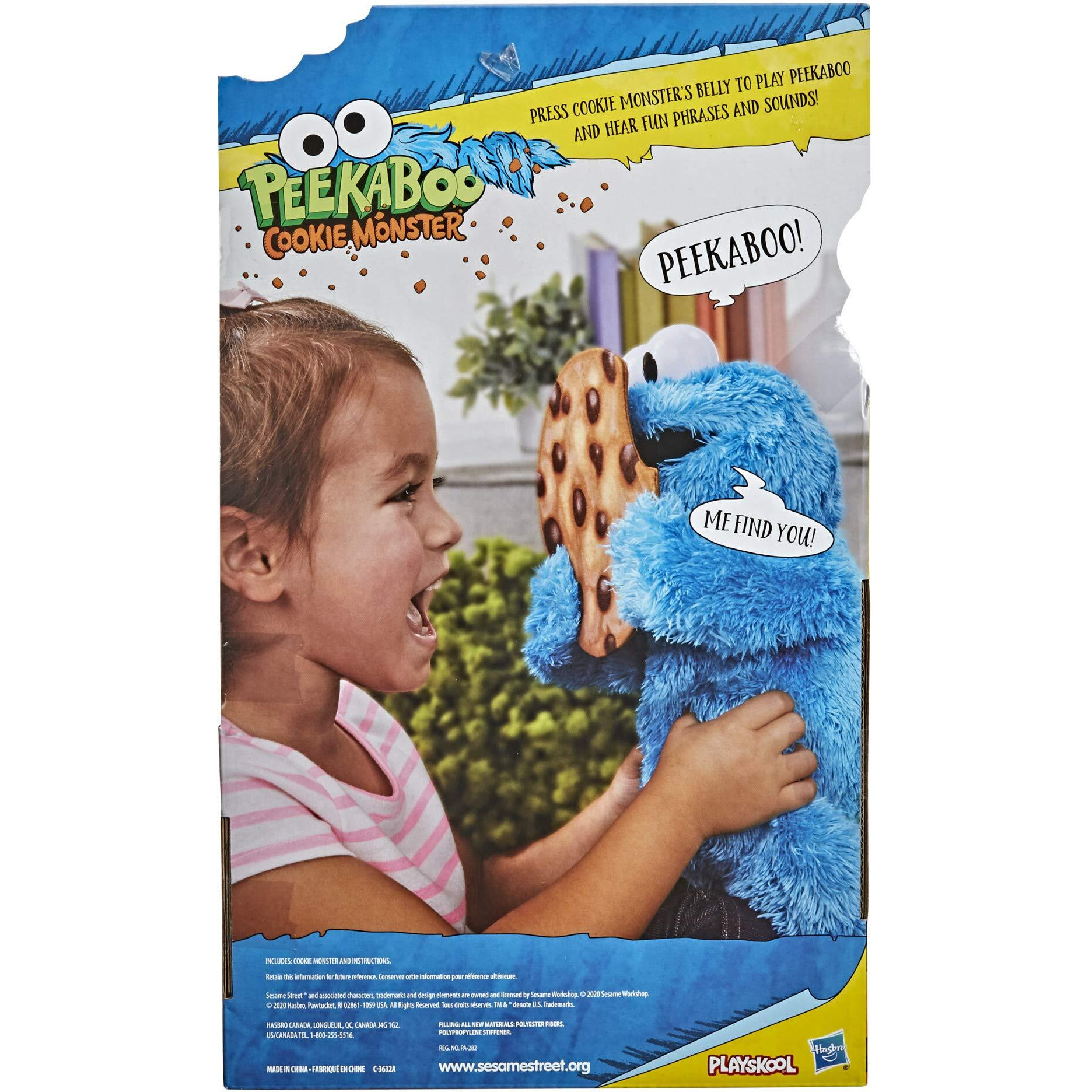 Sesame Street Peekaboo Cookie Monster Talking 13-Inch Plush Toy For Toddlers, Kids 18 Months & Up, Blue