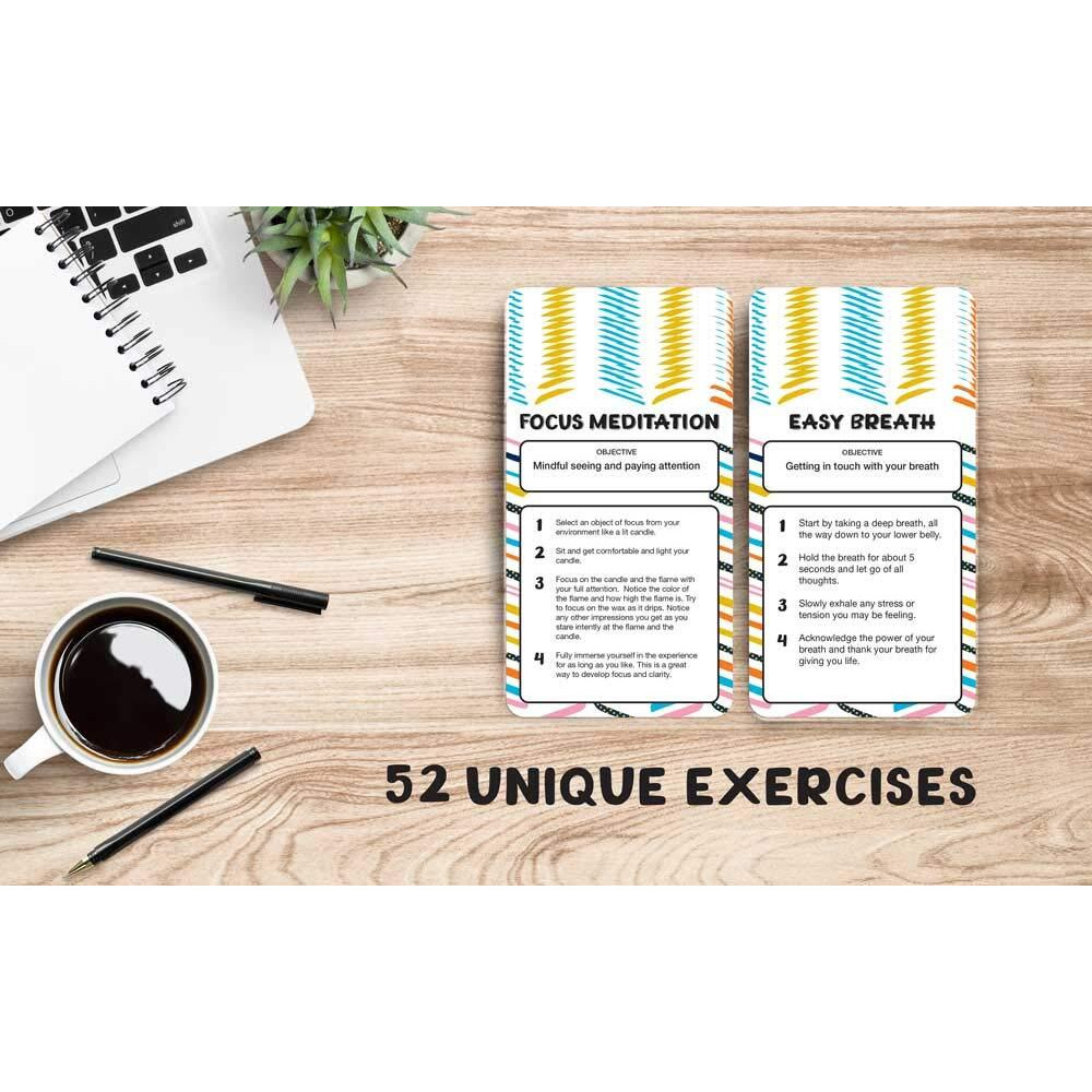 Allura & Arcia 52 Stress Less & Self Care Cards - Mindfulness & Meditation Exercises - Anxiety Relief & Relaxation