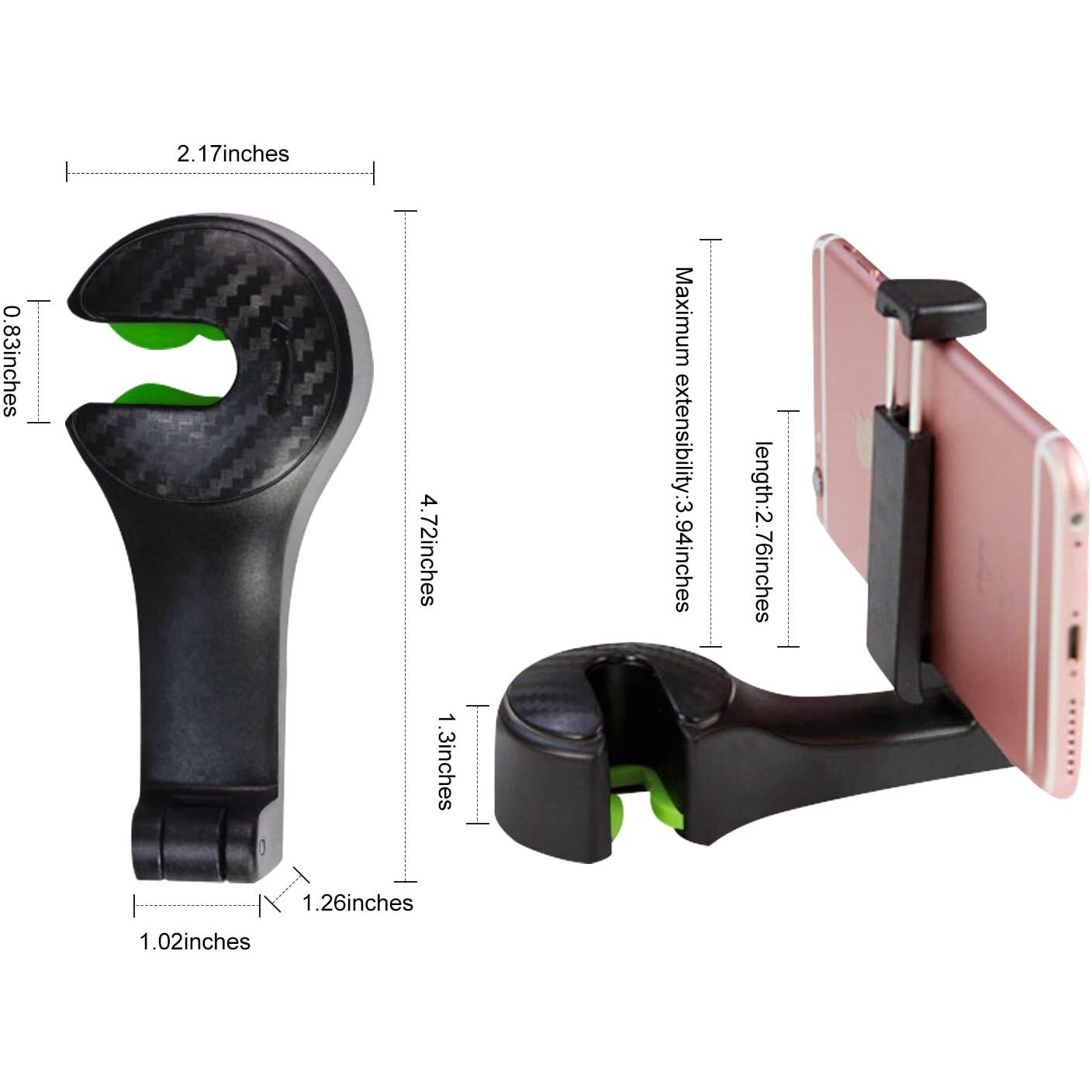 2 In 1 Car Seat Hooks For Purses And Bags With Phone Holder,Automative Headrest Purse Handbag Holder Hangers Organizers,Falling Resistance, Quietness And Universal Fit (Black)