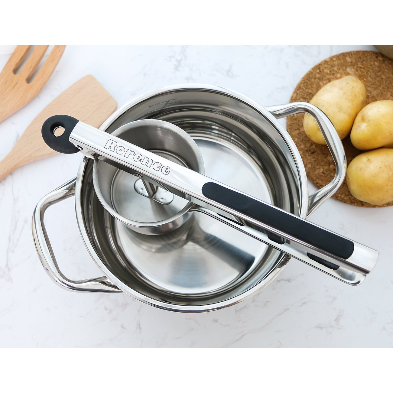 Rorence Stainless Steel Potato Ricer With 3 Interchangeable Discs & Inner Cup & Silicone Grip Handles - Black