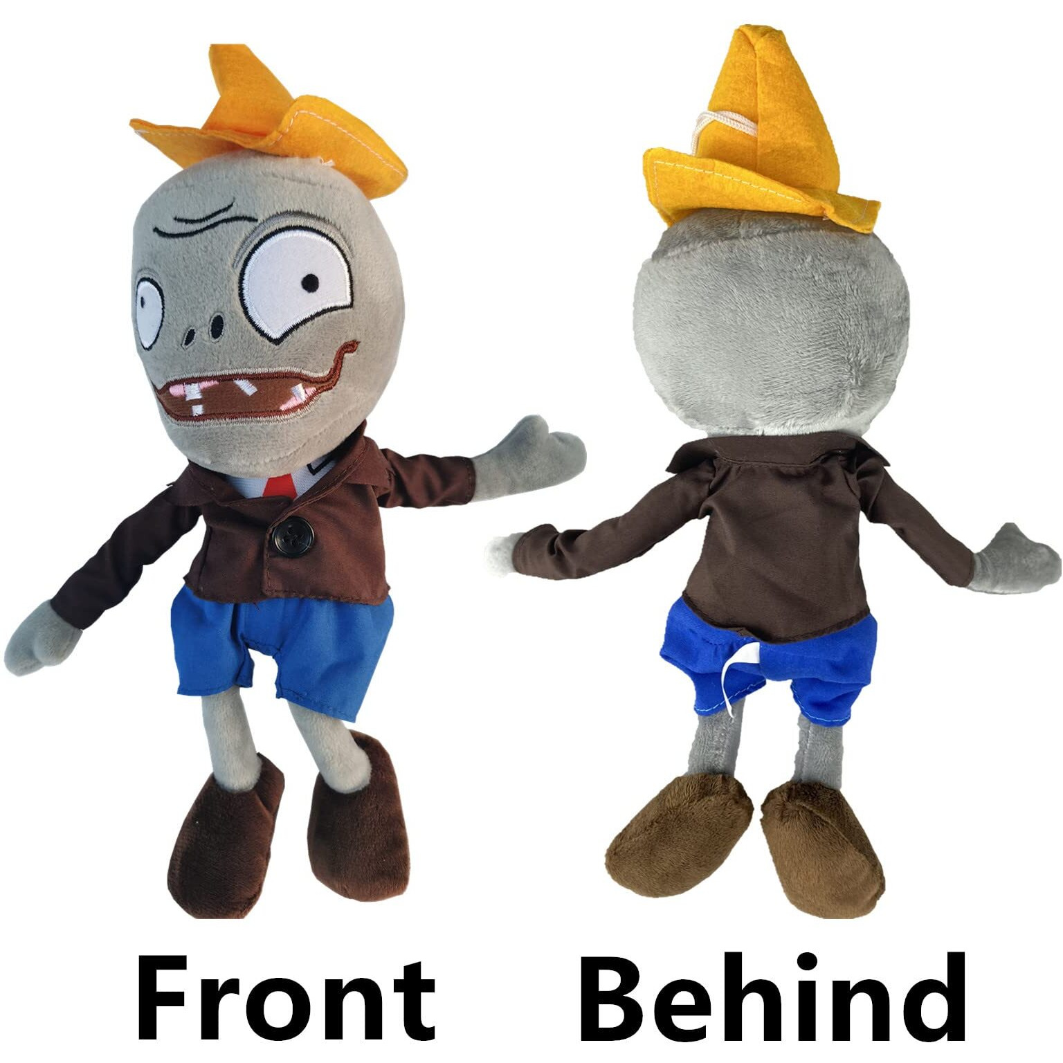 Jhesao 12" Pvz Plush Conehead Zombies Brown Coat Toys Pvz 1 2 Stuffed Soft Doll Roadblock Conehead Zombie New