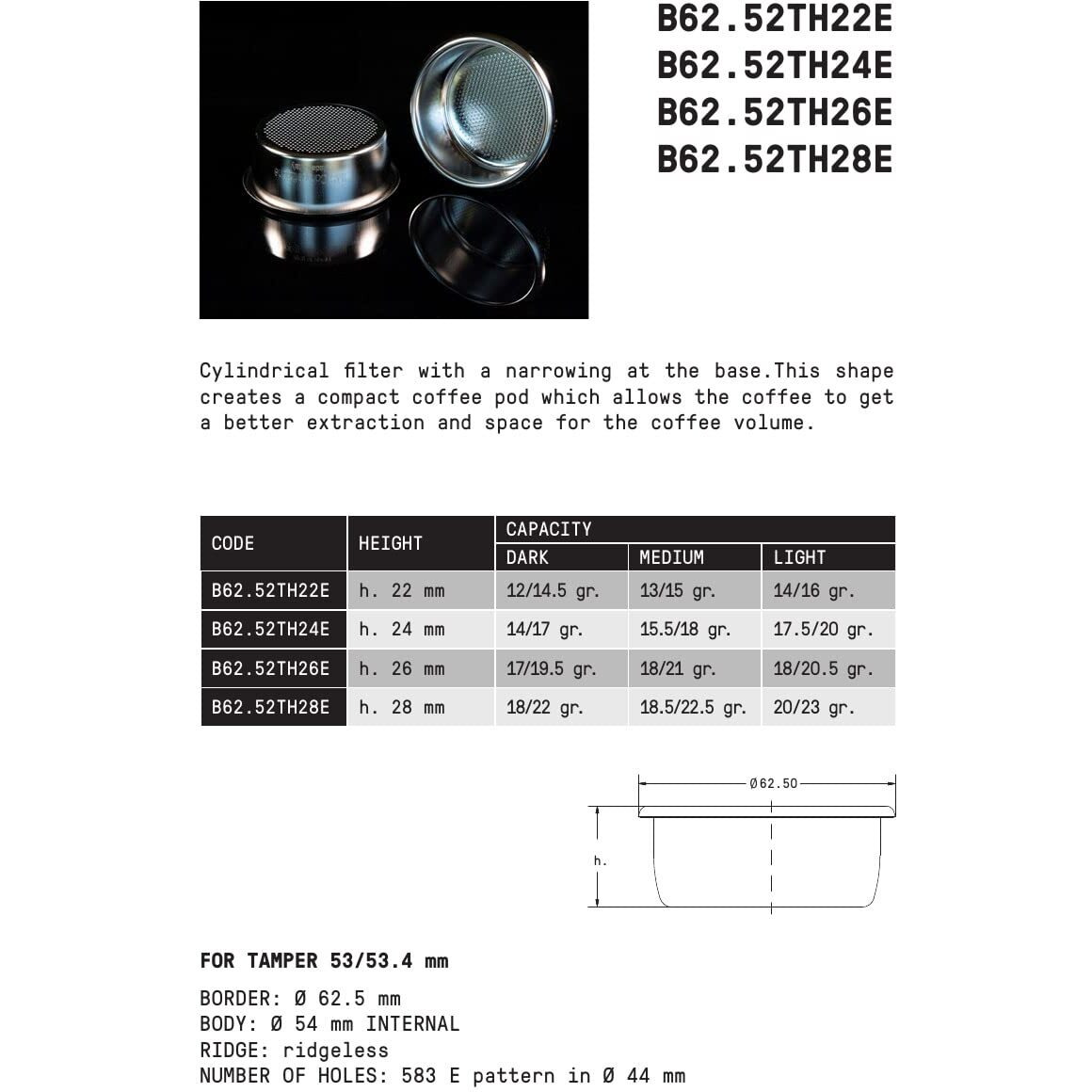 Ims Precision 18-22 G Filter Basket B62.52Th28E Compatible With 54Mm Breville Sage Espresso Machines Express, Bambino, Bambino Plus Bes450, Bes500, Bes880, Bes810Bss, Bes860Xl, Bes870Xl, Bes878