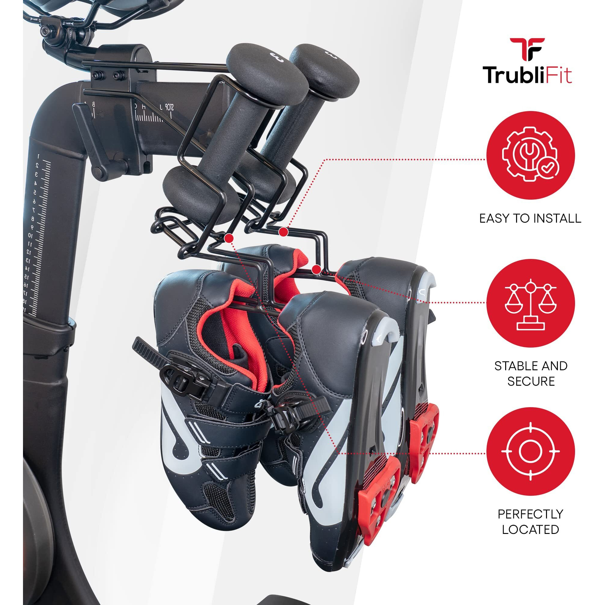 Trublifit Deluxe Metal Shoe Hangers For Peloton Bike, Black, 2-Pack, Stainless Steel