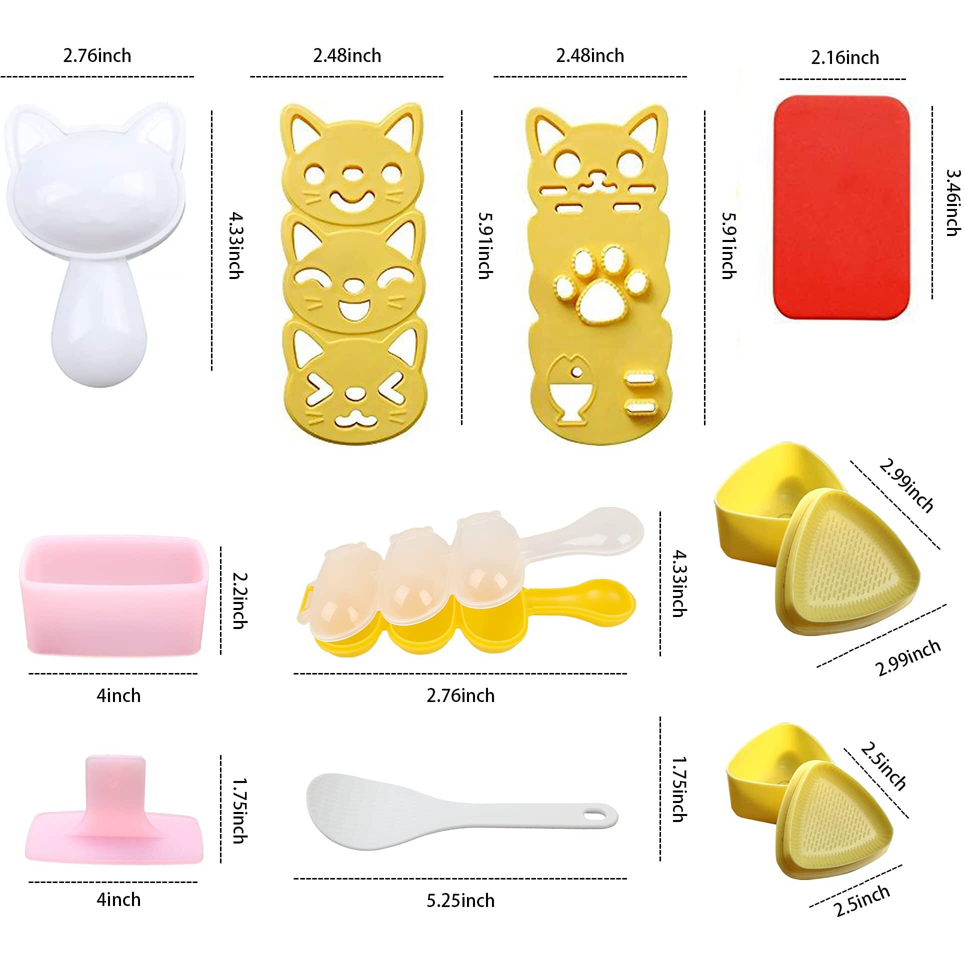 Cute Cat Rice Ball Molds 6 Sets Sushi Molds Bento Box Accessories Kits With 1Pc Musubi Maker Press Mold, 2Pcs Gimbap Molds Triangle And 1Pc Rice Ball Mold Shaker For Diy Fun Lunch Box Picnic Tool