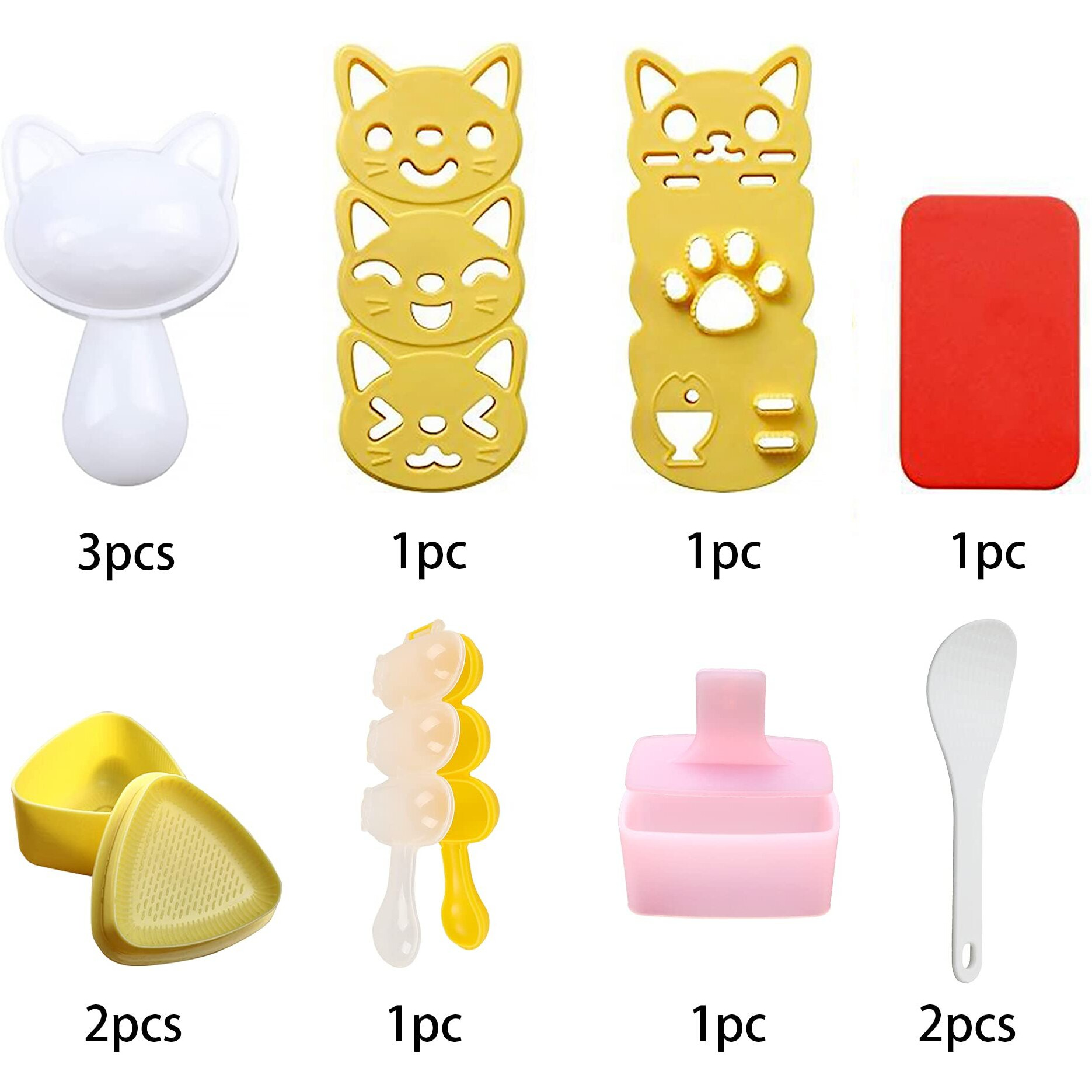Cute Cat Rice Ball Molds 6 Sets Sushi Molds Bento Box Accessories Kits With 1Pc Musubi Maker Press Mold, 2Pcs Gimbap Molds Triangle And 1Pc Rice Ball Mold Shaker For Diy Fun Lunch Box Picnic Tool