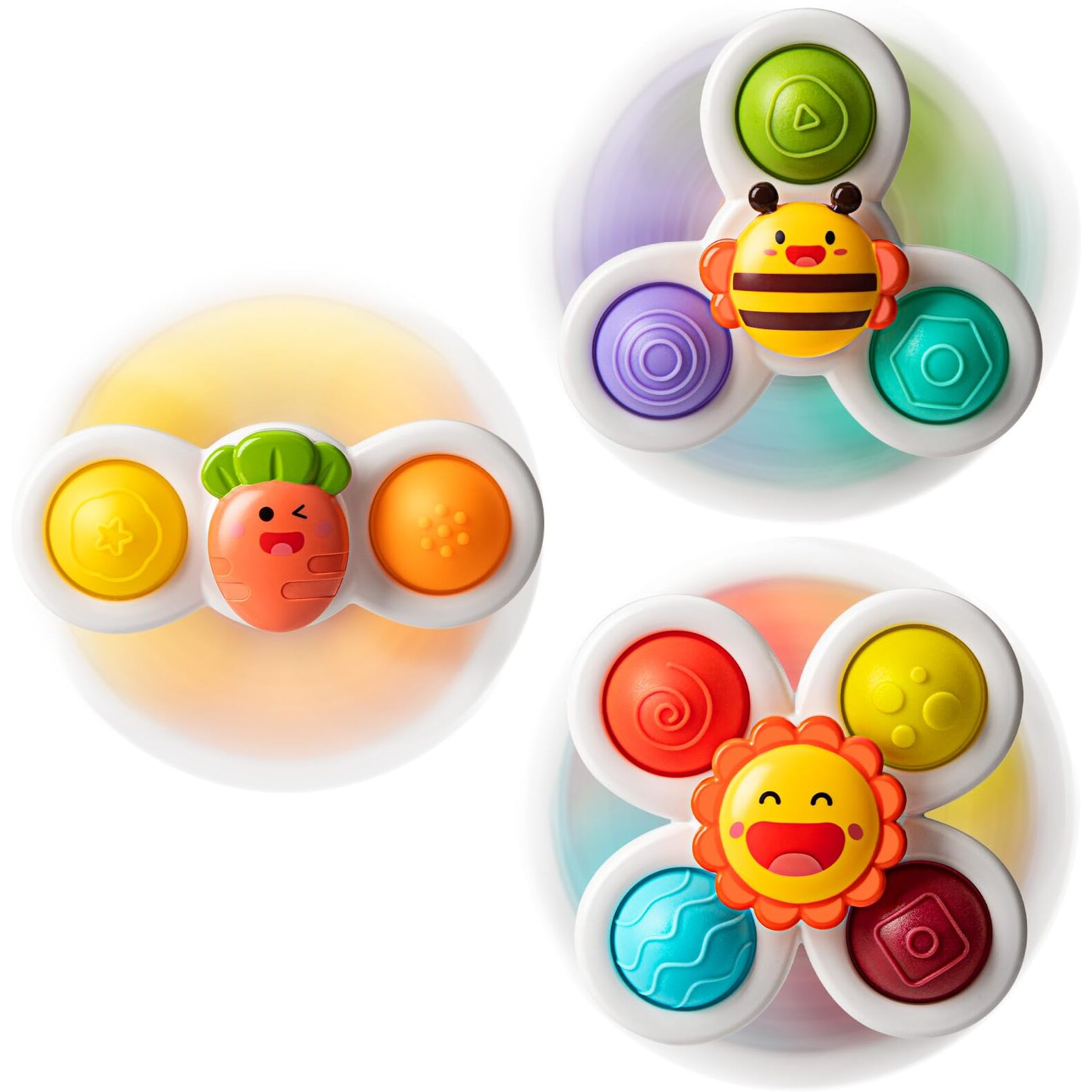 3Pcs Suction Cup Spinner Toys For 1 2 Year Old Boys Spinning Toys 12-18 Months Sensory Toys For Toddlers 1-3 First Birthday Baby Gifts For Girls