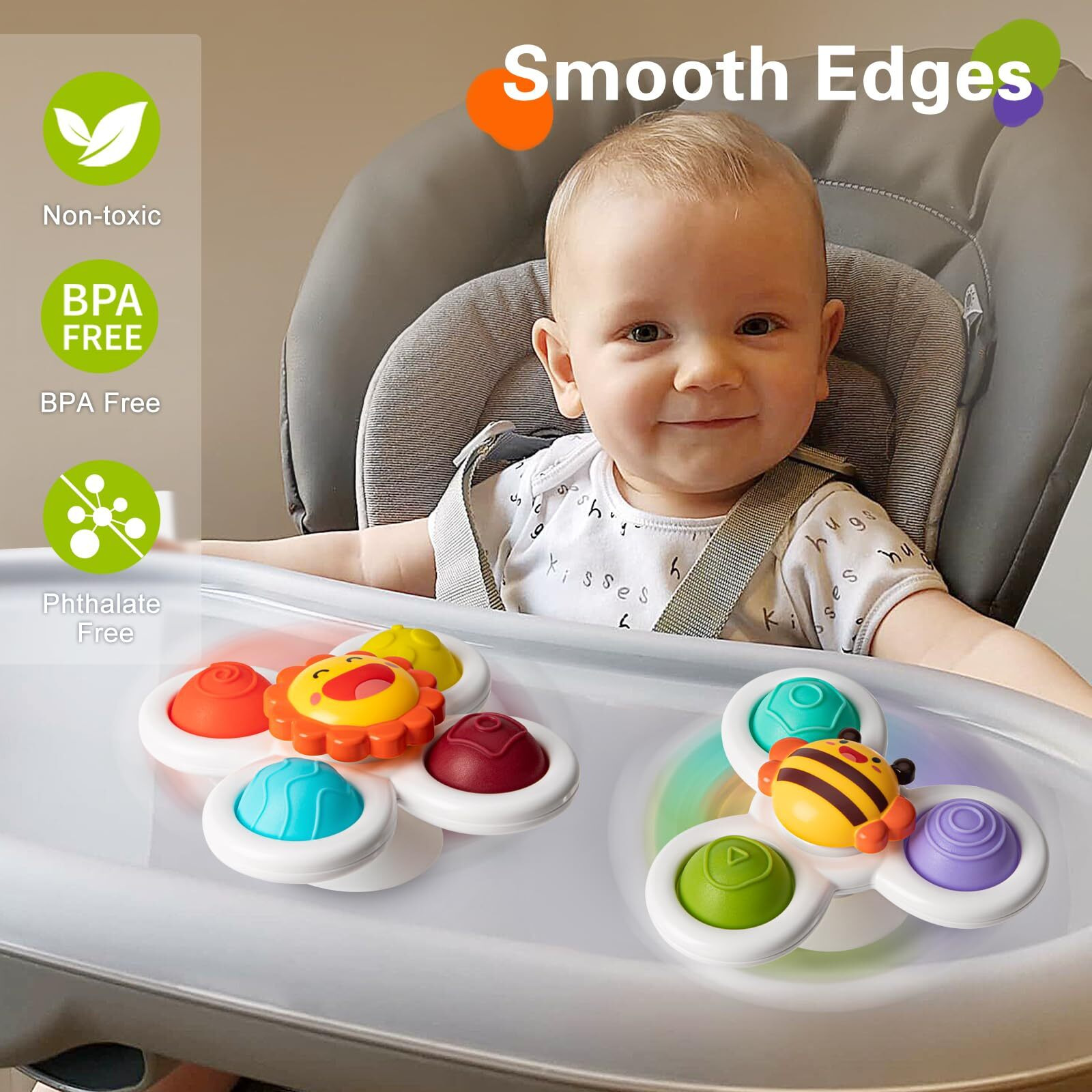 3Pcs Suction Cup Spinner Toys For 1 2 Year Old Boys Spinning Toys 12-18 Months Sensory Toys For Toddlers 1-3 First Birthday Baby Gifts For Girls