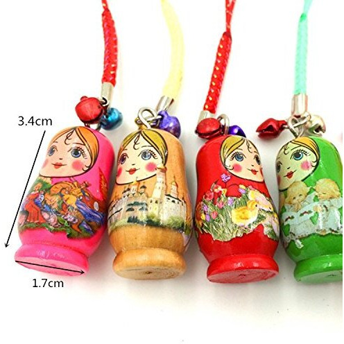 Hotusi Set Of 12 Fashion Jewelry Drip Charm Key Chains Wood Matryoshka Russian Dolls Key Rings Keychains Decorative Gifts