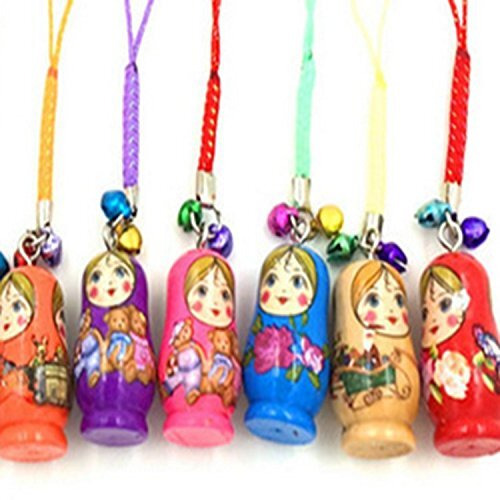 Hotusi Set Of 12 Fashion Jewelry Drip Charm Key Chains Wood Matryoshka Russian Dolls Key Rings Keychains Decorative Gifts