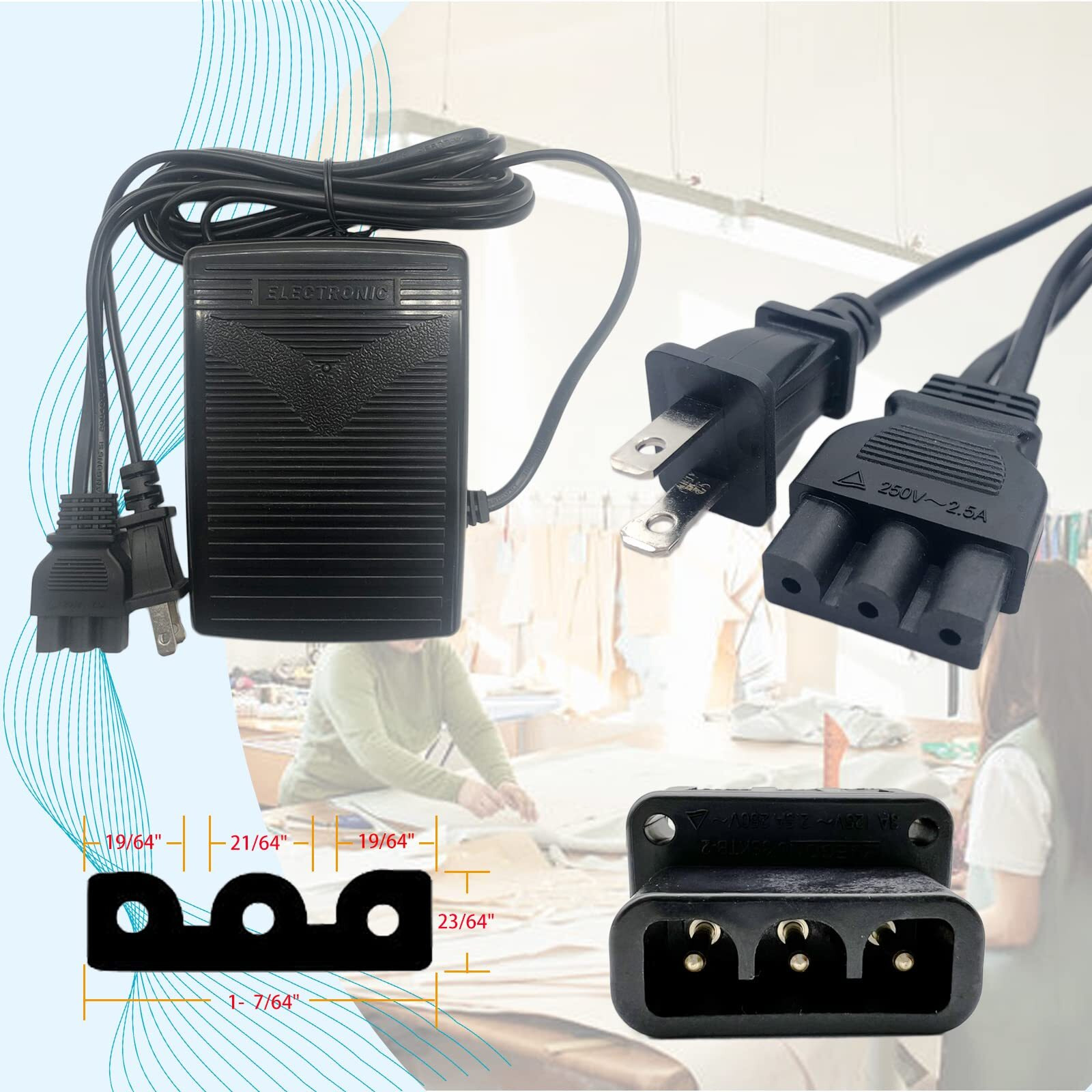 Singer Sewing Machine Pedal And Power Cord, With Foot Pedal Non Slip Pad, Apply To Singer 2263 2277 E99670 1304 4423 4411 4452 4432 4562 44S 3116 3223 3337 3342 1507 2273 2259 2250 7442 (359102-001)