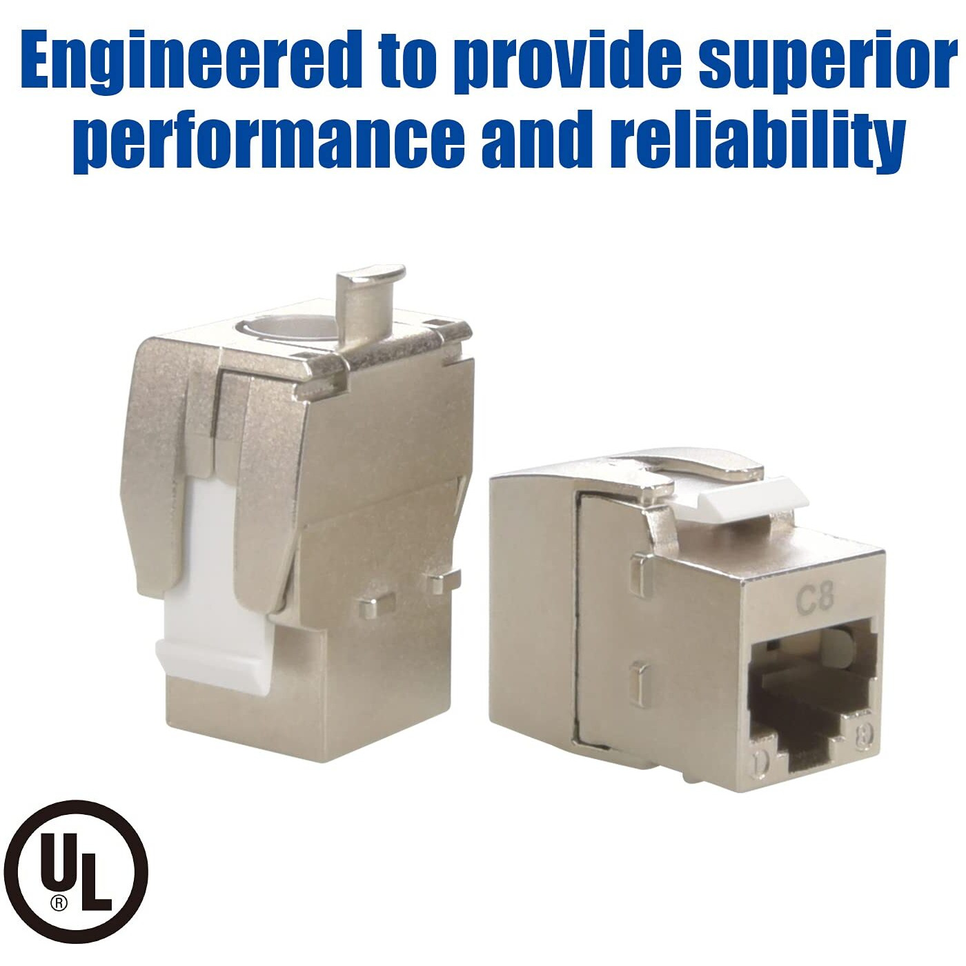 Beszin Cat.8 Rj45 Tool Less Shielded Keystone Jack, Ethernet Cable Jack, 22Awg-24Awg, 40Gbps, 2000Mhz, 2Ghz, Easy Termination, Tool Free (12-Pack)