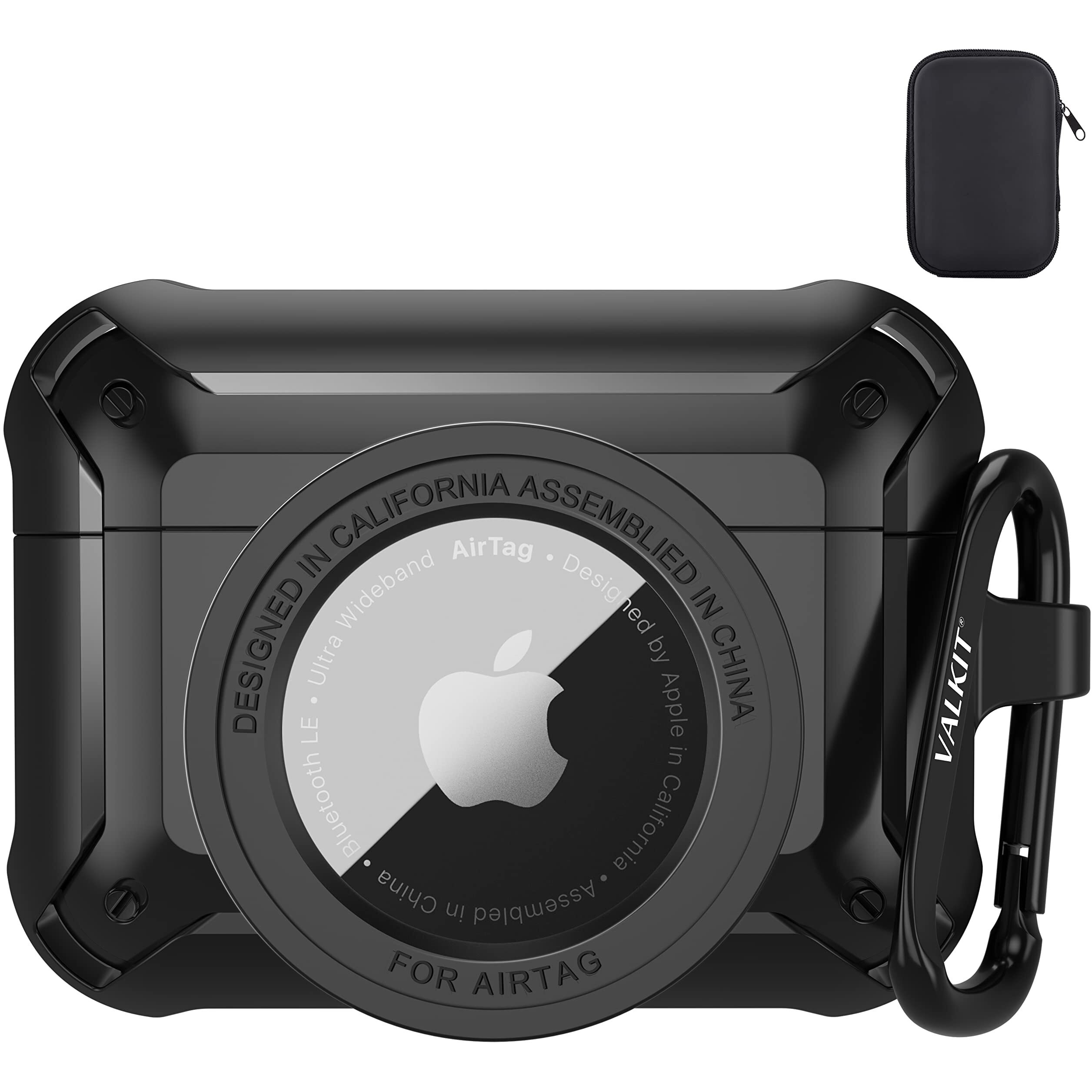 Valkit Compatible Airpods Pro Case And Airtags Case Cover, 2 In 1 Rugged Protective Case Shockproof Air Pod Pro Case For Men Women With Keychain Ipod Pro Skin For Airpods Pro And Airtag, Black