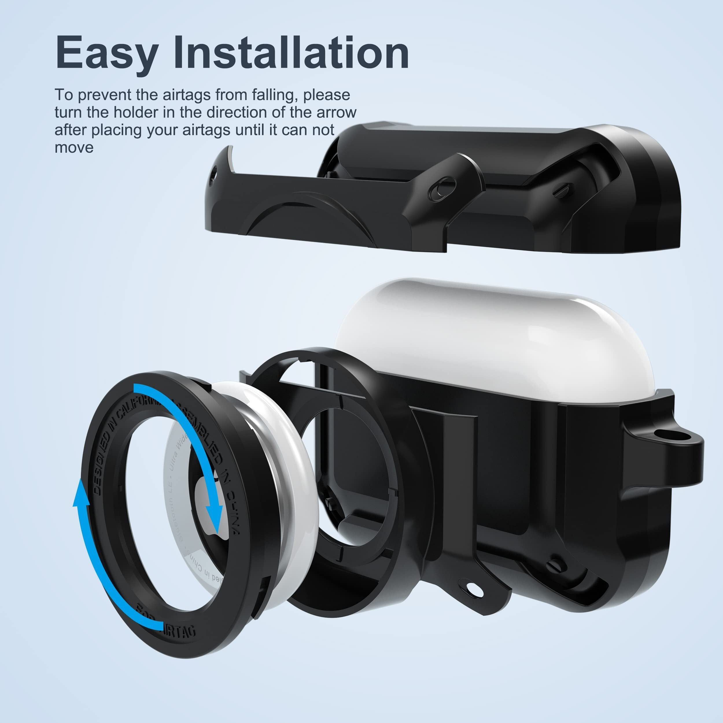 Valkit Compatible Airpods Pro Case And Airtags Case Cover, 2 In 1 Rugged Protective Case Shockproof Air Pod Pro Case For Men Women With Keychain Ipod Pro Skin For Airpods Pro And Airtag, Black