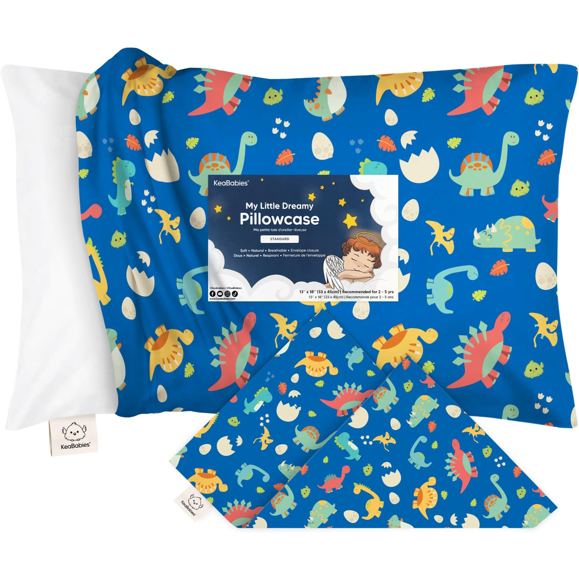 Keababies Toddler Pillowcase For 13X18 Pillow - Organic Toddler Pillow Case For Boy, Kids - 100% Natural Cotton Pillowcase For Miniature Sleepy Pillows - Pillow Sold Separately (Dinoworld)