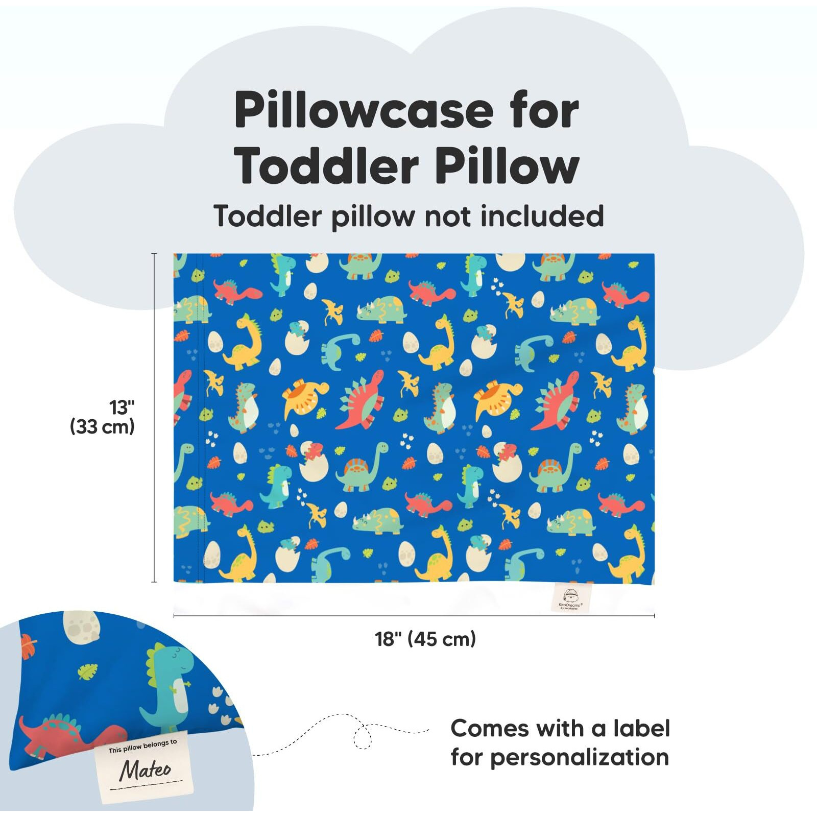 Keababies Toddler Pillowcase For 13X18 Pillow - Organic Toddler Pillow Case For Boy, Kids - 100% Natural Cotton Pillowcase For Miniature Sleepy Pillows - Pillow Sold Separately (Dinoworld)