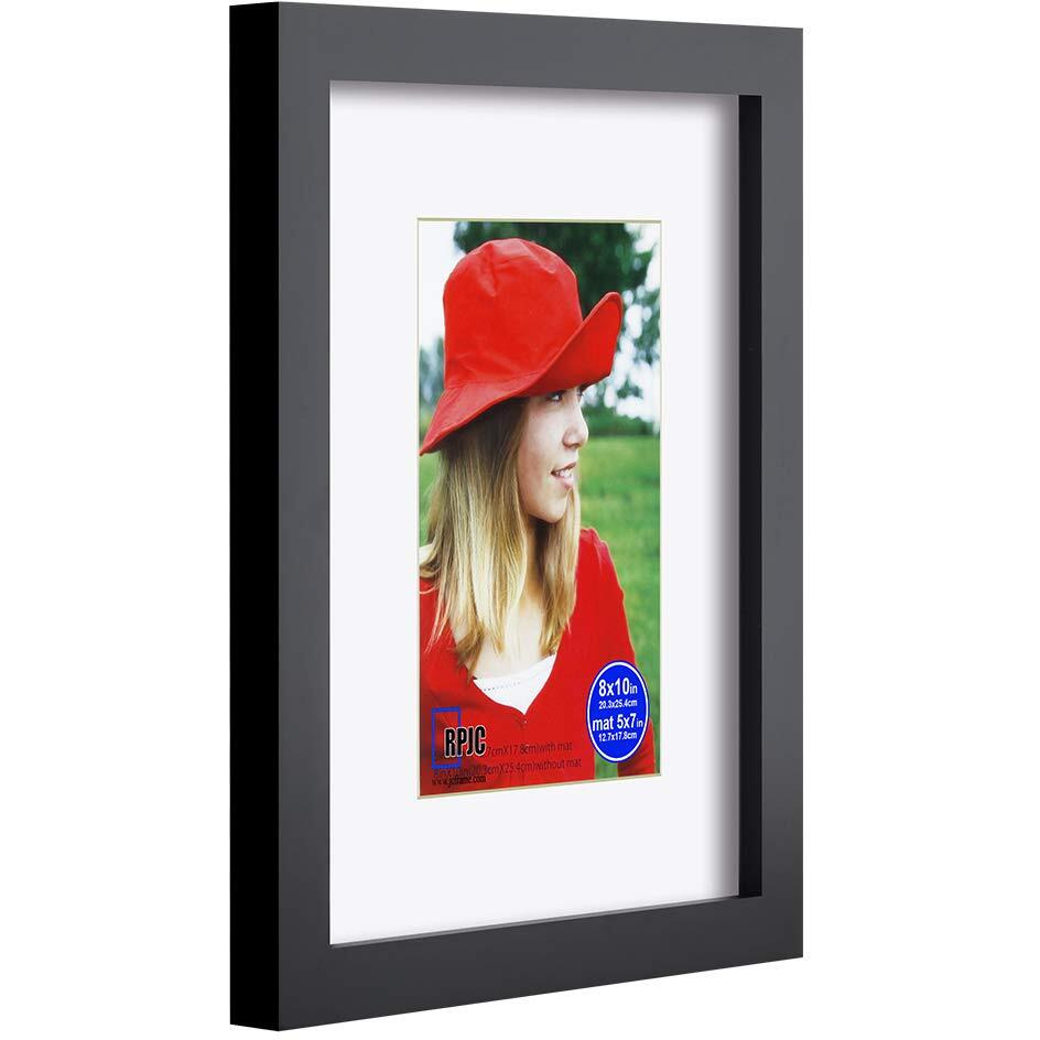 Rpjc 8X10 Inch Picture Frames Made Of Solid Wood And High Definition Glass Display Pictures 5X7 With Mat Or 8X10 Without Mat For Wall Mounting Photo Frame Black