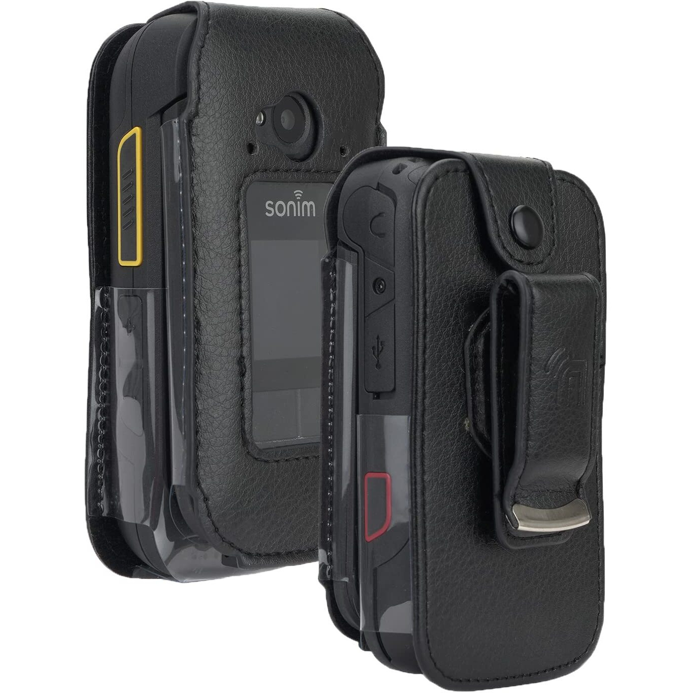 Case For Sonim Xp3 Plus Flip Phone, Nakedcellphone [Black Vegan Leather] Form-Fit Cover With [Built-In Screen Protection] And [Metal Belt Clip] For Xp3Plus Xp3900