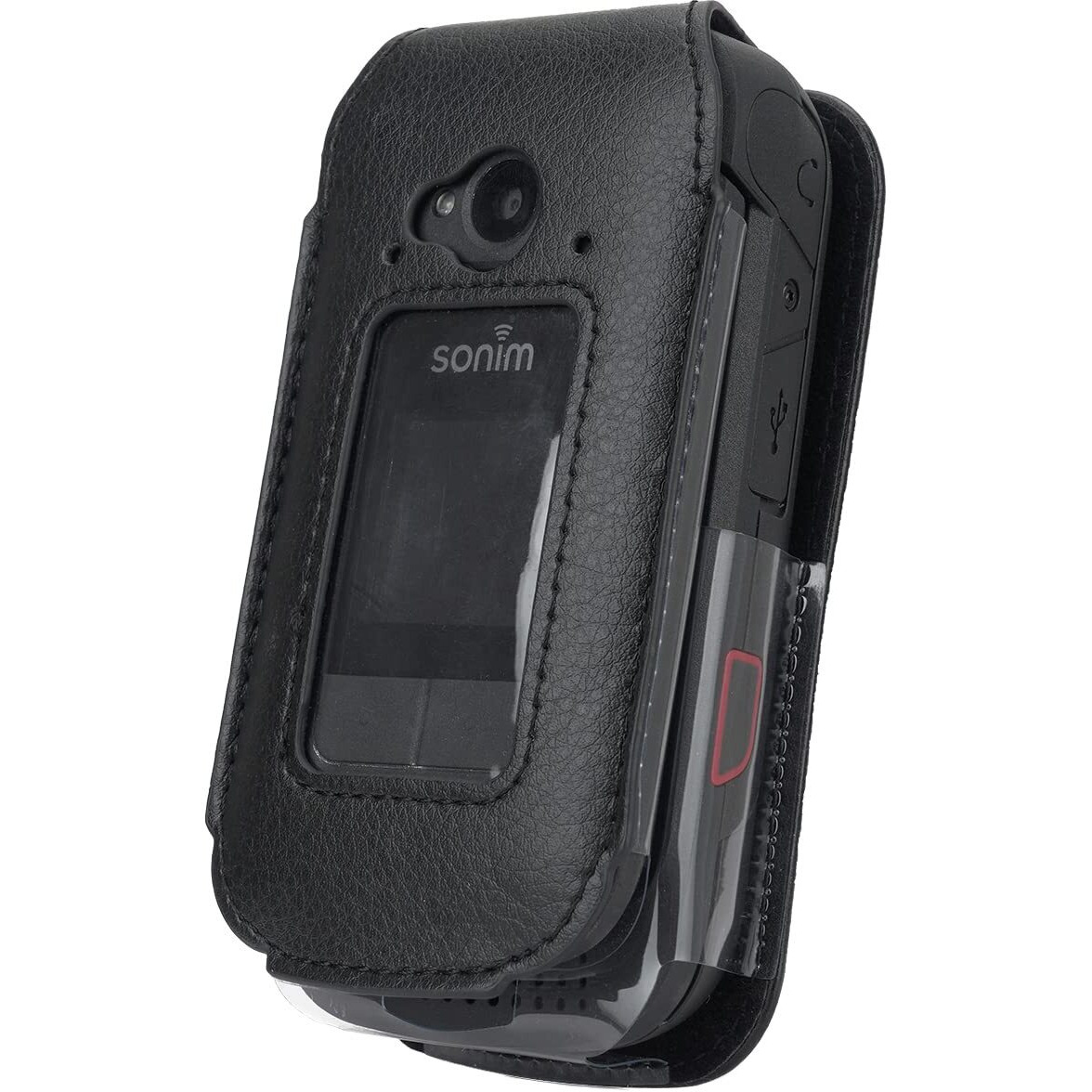 Case For Sonim Xp3 Plus Flip Phone, Nakedcellphone [Black Vegan Leather] Form-Fit Cover With [Built-In Screen Protection] And [Metal Belt Clip] For Xp3Plus Xp3900