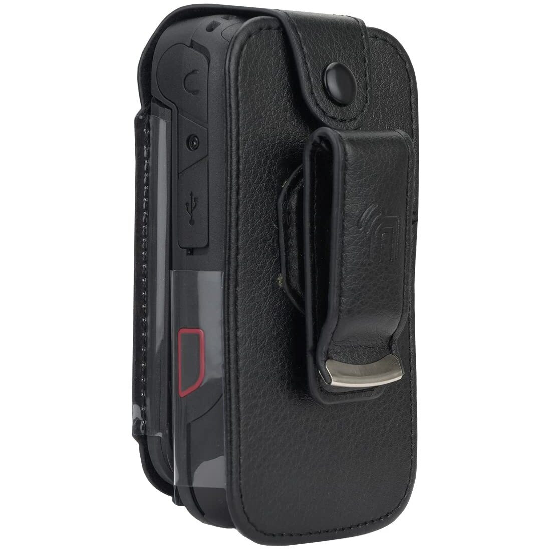 Case For Sonim Xp3 Plus Flip Phone, Nakedcellphone [Black Vegan Leather] Form-Fit Cover With [Built-In Screen Protection] And [Metal Belt Clip] For Xp3Plus Xp3900