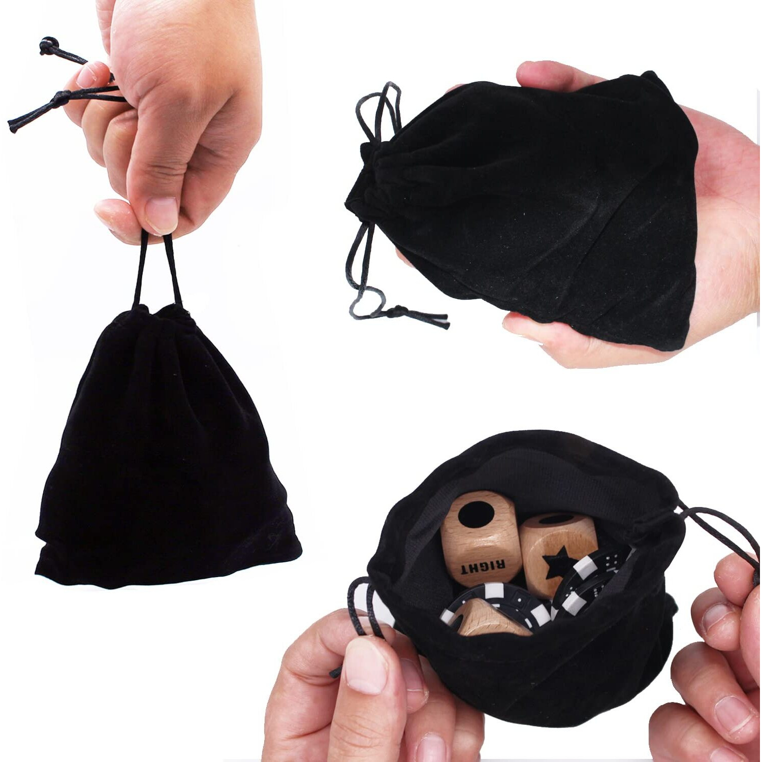 Bilywey Upgrade Left Right Center Dice Game Set With 3Pcs Beech Wood Dices + 36Pcs 11.5G Poker Chips (Black)