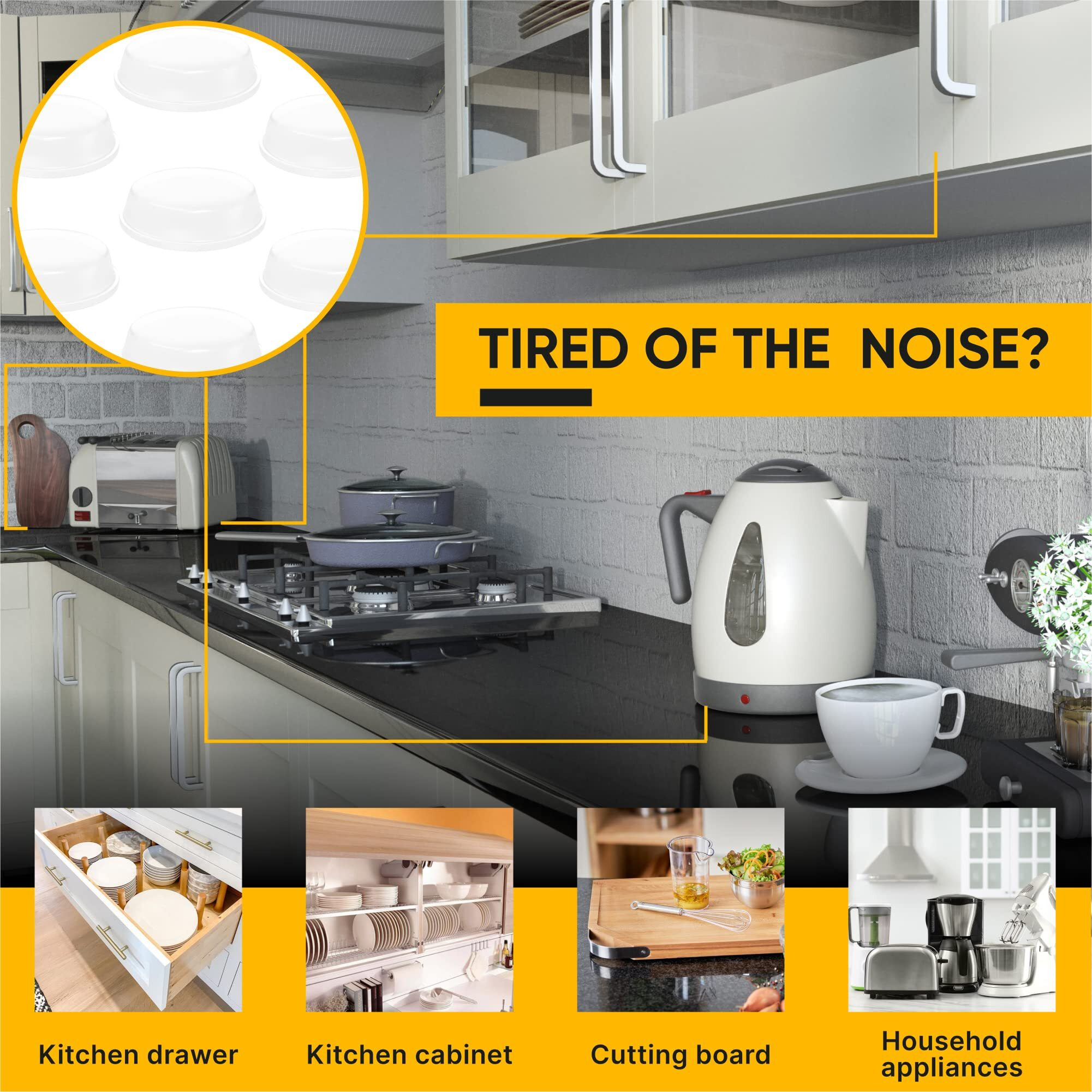 Vellax Cabinet Door Bumpers 128 Pcs - 1/2 Diameter White Self Adhesive Pads, Cabinet Stoppers, Rubber Bumpers For Drawers, Cupboards, Cutting Boards, Glass Tops, Picture Frames, Kitchen Furniture