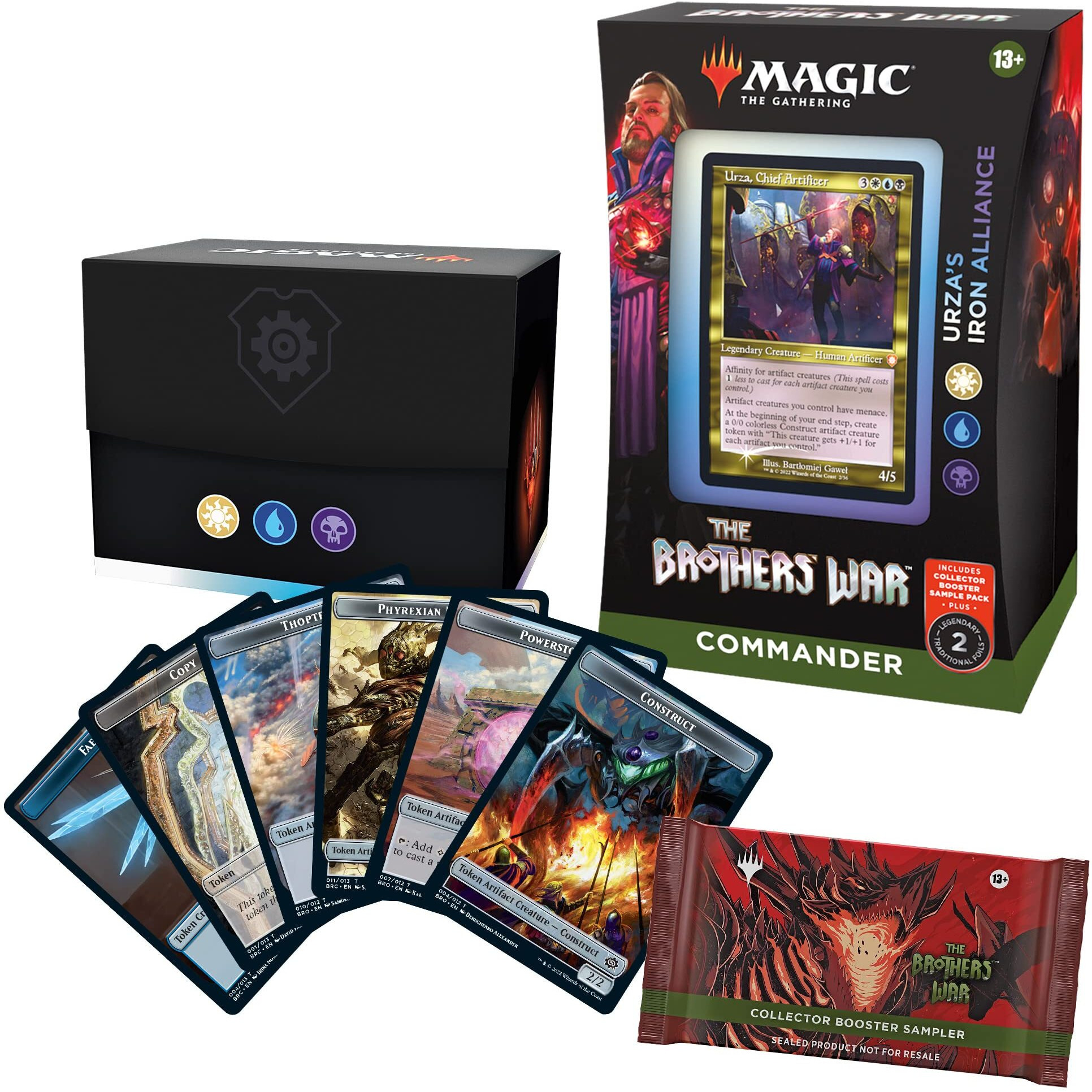 Magic The Gathering The Brothers War Retro-Frame Commander Deck - Urza's Iron Alliance (White-Blue-Black) + Collector Booster Sample Pack