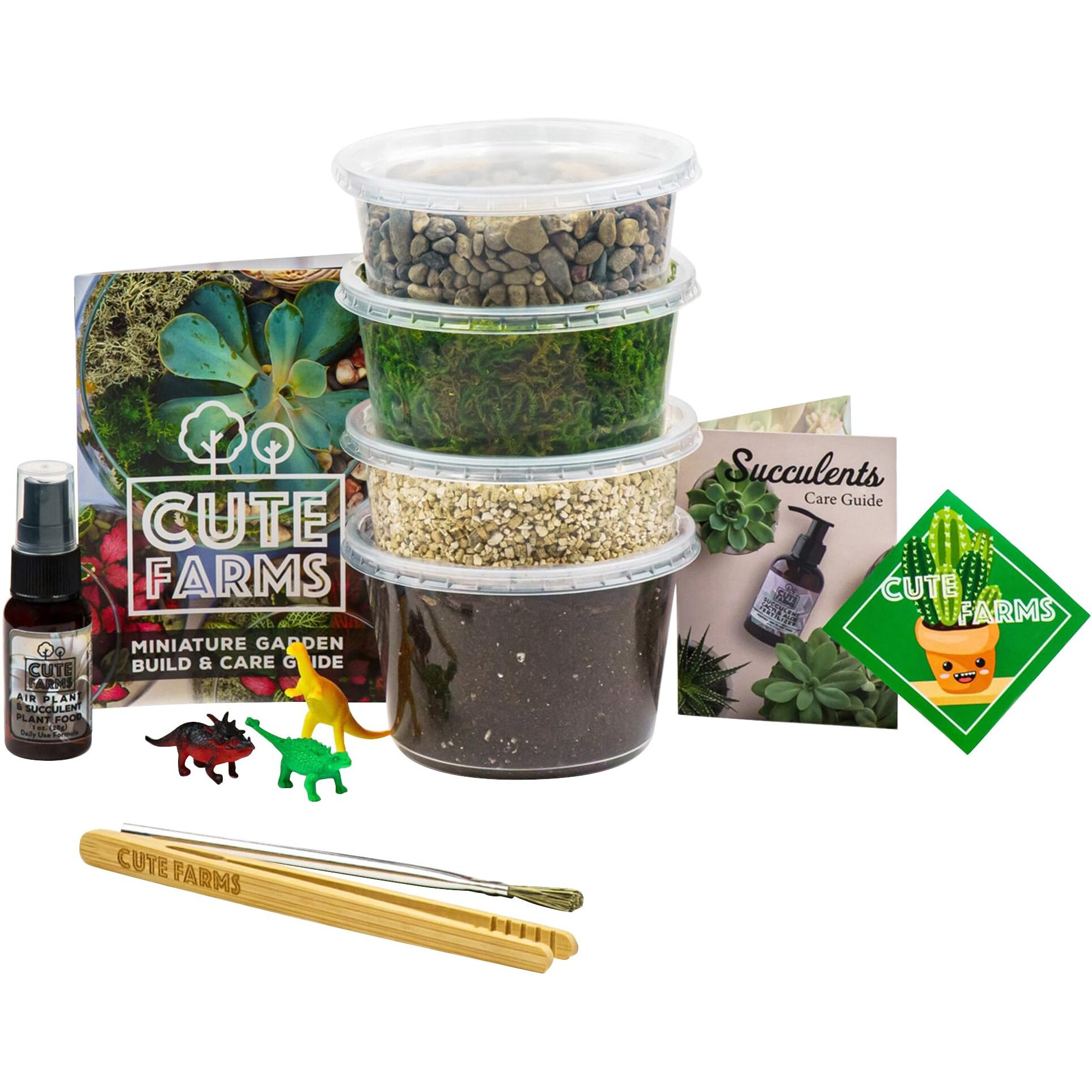 Cute Farms Terrarium Starter Kit | Moss, Vermiculite, Soil, Pebbles, Plant Food, Finishing Tools, Build And Care Guide | Diy Succulent Terrarium Kit For Adults And Kids (Medium Kit)