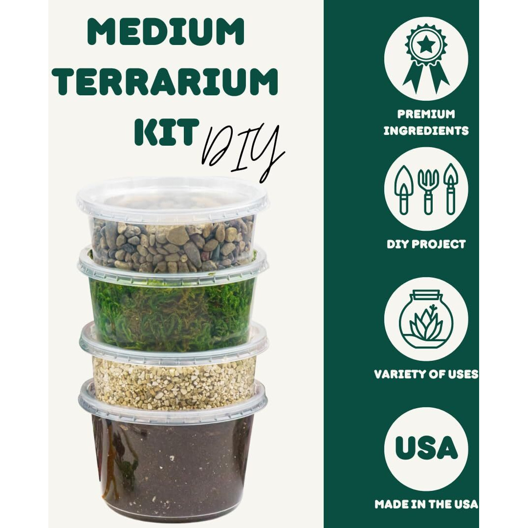 Cute Farms Terrarium Starter Kit | Moss, Vermiculite, Soil, Pebbles, Plant Food, Finishing Tools, Build And Care Guide | Diy Succulent Terrarium Kit For Adults And Kids (Medium Kit)