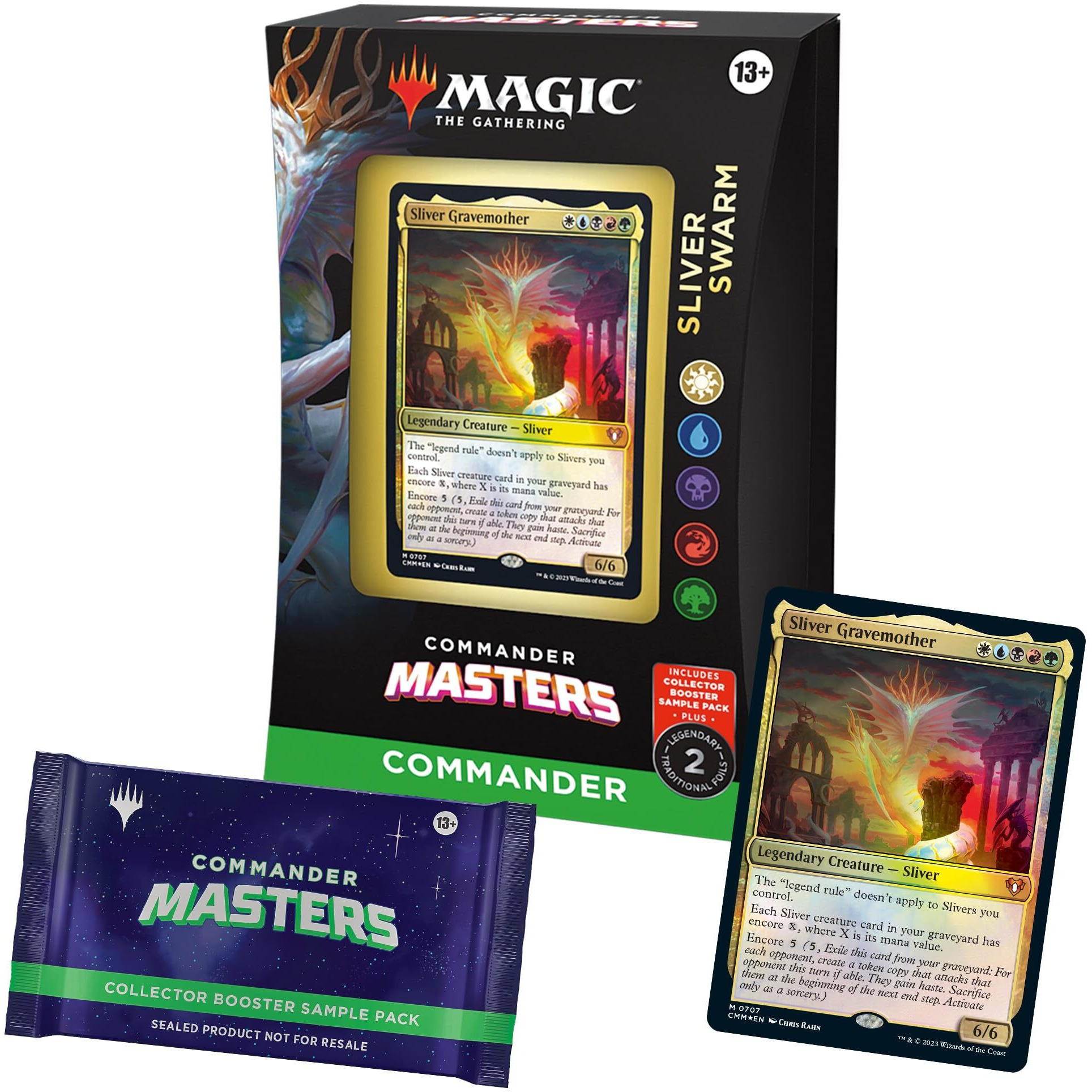 Magic The Gathering Commander Masters Commander Deck - Sliver Swarm (100-Card Deck, 2-Card Collector Booster Sample Pack + Accessories)