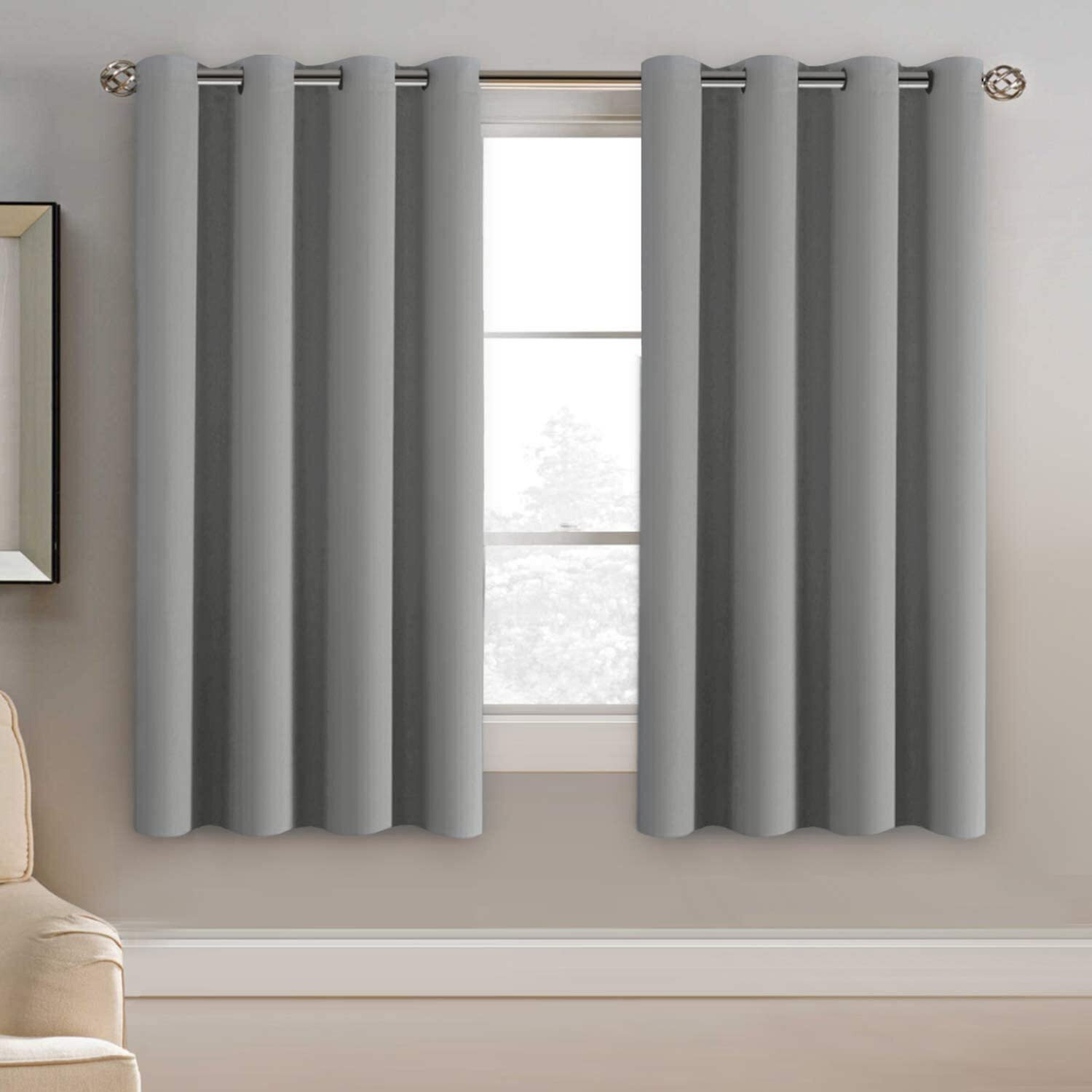 H.Versailtex Blackout Grey Curtains 63 Inch Length Curtains For Bedroom, Grommet Top Thermal Insulated Short Curtains Drapes For Winter (1 Panel, Dove Gray), 52" W X 63" L