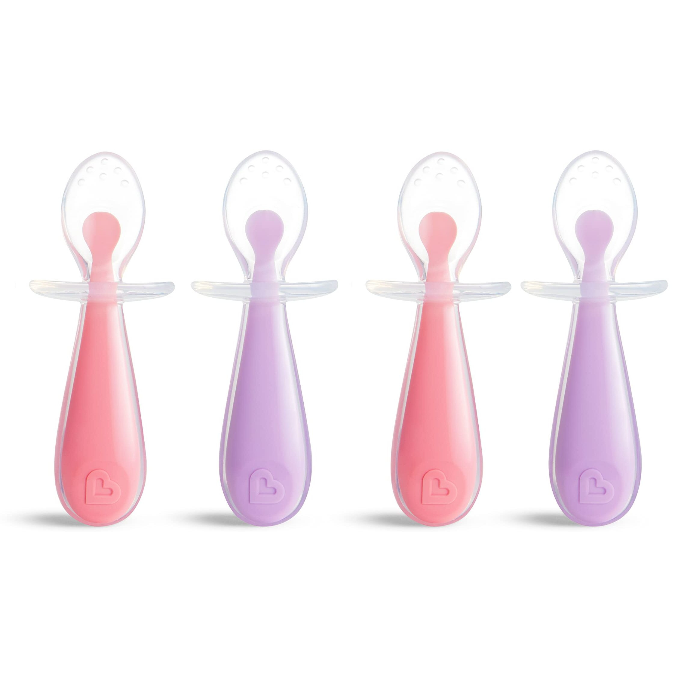 Munchkin Silicone Scoop Trainer Spoons With Choke Guard For Baby Led Weaning, 4 Count, Pink/Purple