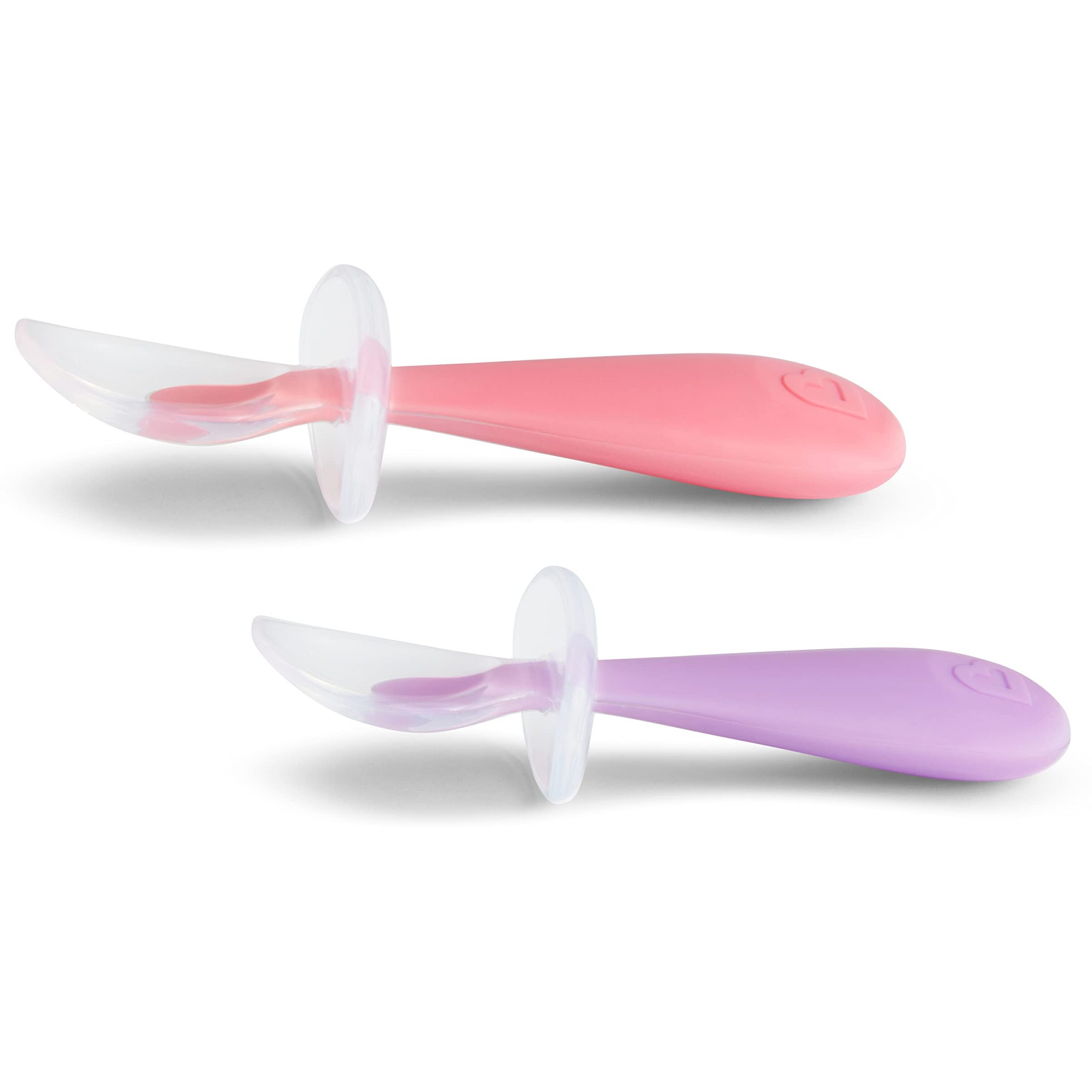 Munchkin Silicone Scoop Trainer Spoons With Choke Guard For Baby Led Weaning, 4 Count, Pink/Purple
