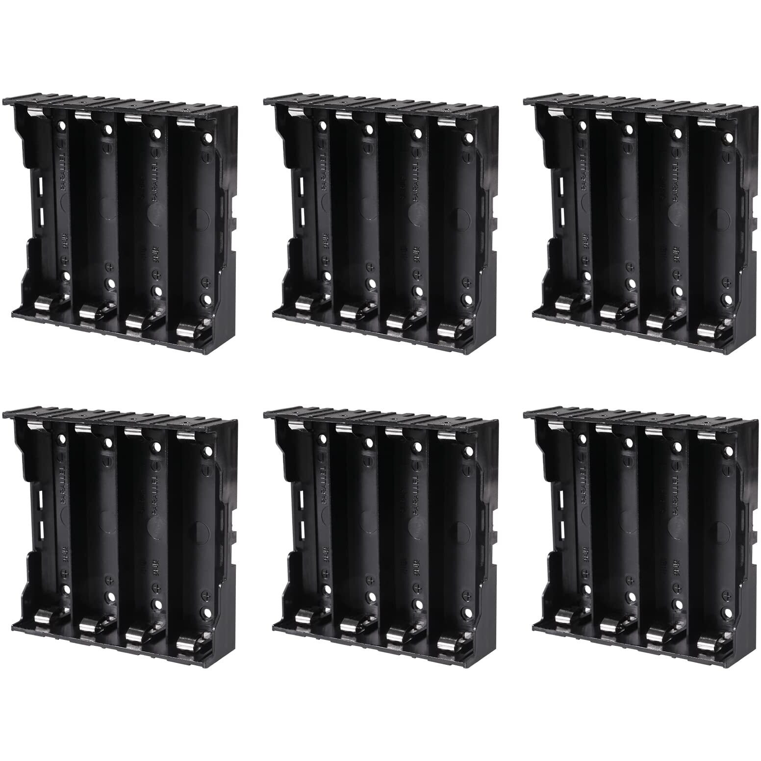 Coliao 6Pcs 18650 Battery Case Holder 4 Slots X 3.7V 18650 Battery Storage Box, In Parallel Black Plastic Batteries Clip Box With Pin For Diy Parallel Or Series Circuit Pcb Projects