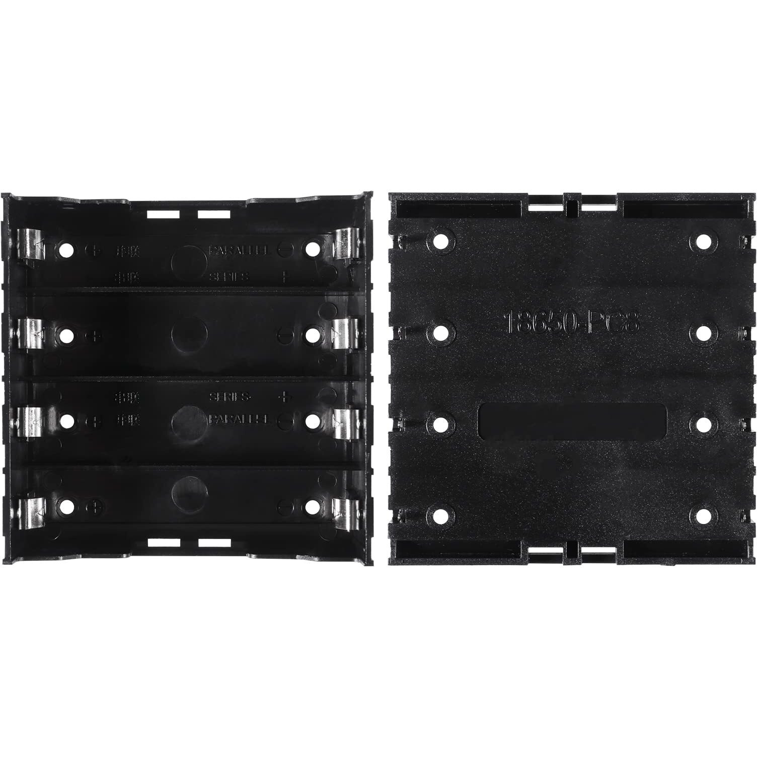 Coliao 6Pcs 18650 Battery Case Holder 4 Slots X 3.7V 18650 Battery Storage Box, In Parallel Black Plastic Batteries Clip Box With Pin For Diy Parallel Or Series Circuit Pcb Projects