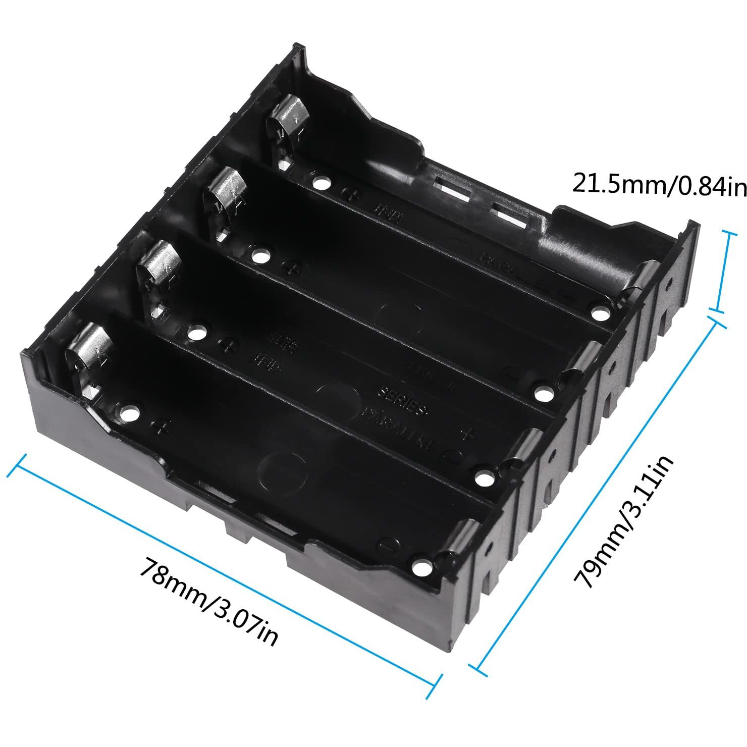 Coliao 6Pcs 18650 Battery Case Holder 4 Slots X 3.7V 18650 Battery Storage Box, In Parallel Black Plastic Batteries Clip Box With Pin For Diy Parallel Or Series Circuit Pcb Projects