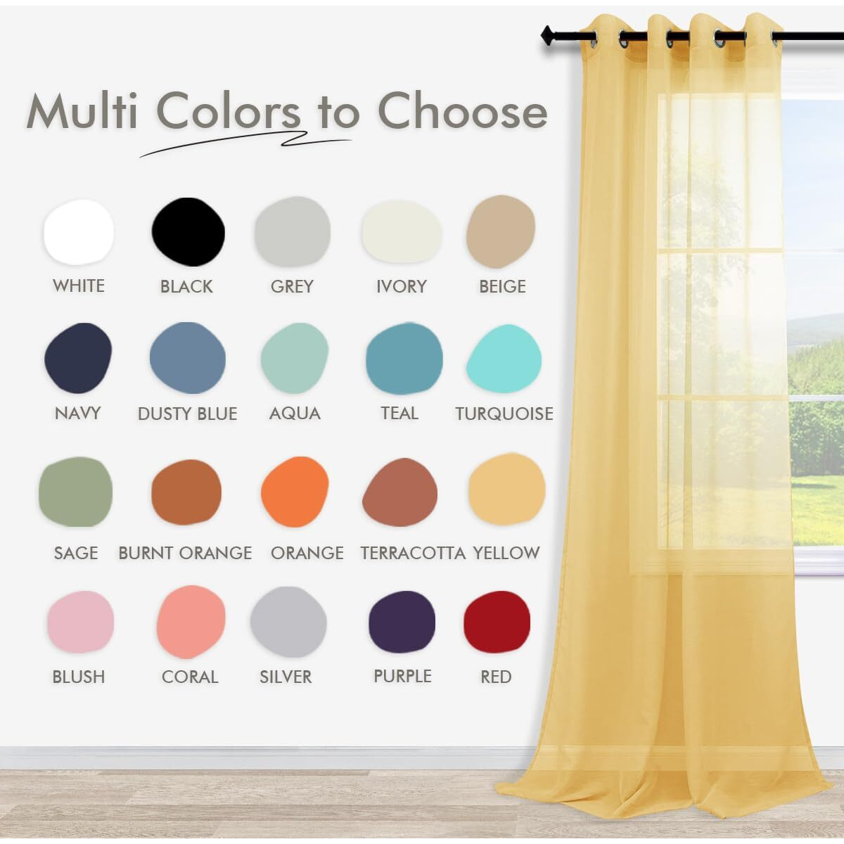 Koufall Yellow Curtains 96 Inches Long For Living Room,2 Panel Set Sheer Thin Faux Linen Lightweight Curtains Drapes With Rings At Top,Bright Yellow