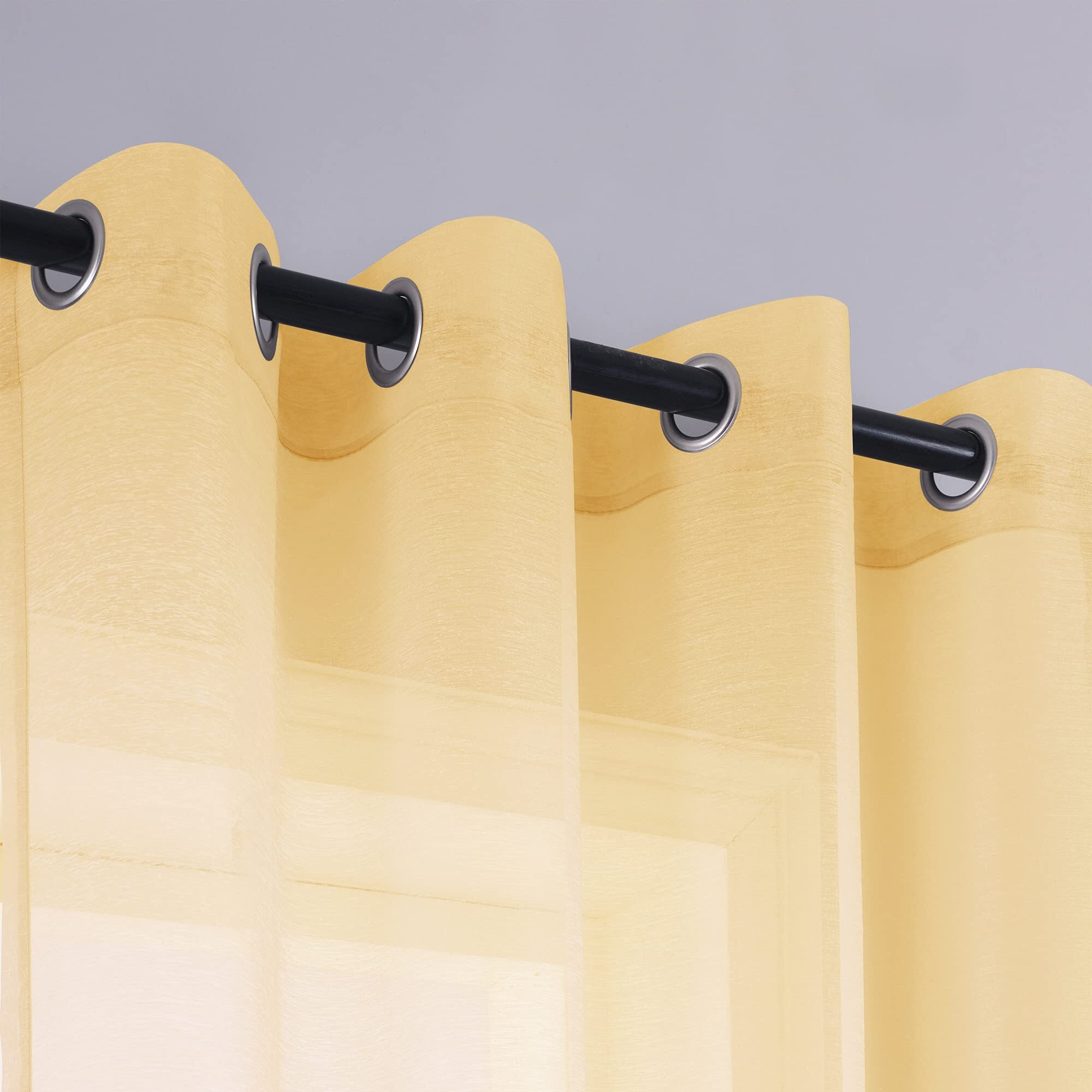 Koufall Yellow Curtains 96 Inches Long For Living Room,2 Panel Set Sheer Thin Faux Linen Lightweight Curtains Drapes With Rings At Top,Bright Yellow