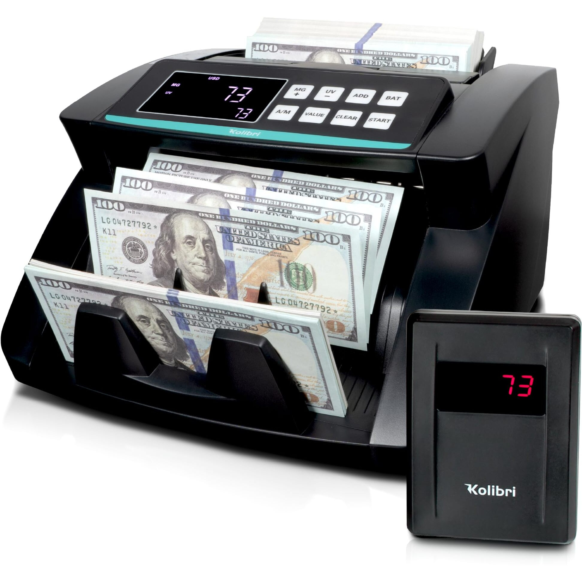 Kolibri Money Counter Machine With Advanced Fake Detection & Lcd Display | 1,500 Bills Per Minute Single-Denomination Cash Counter | Bill Counter Machine (Us Customer Support) (Kkr)
