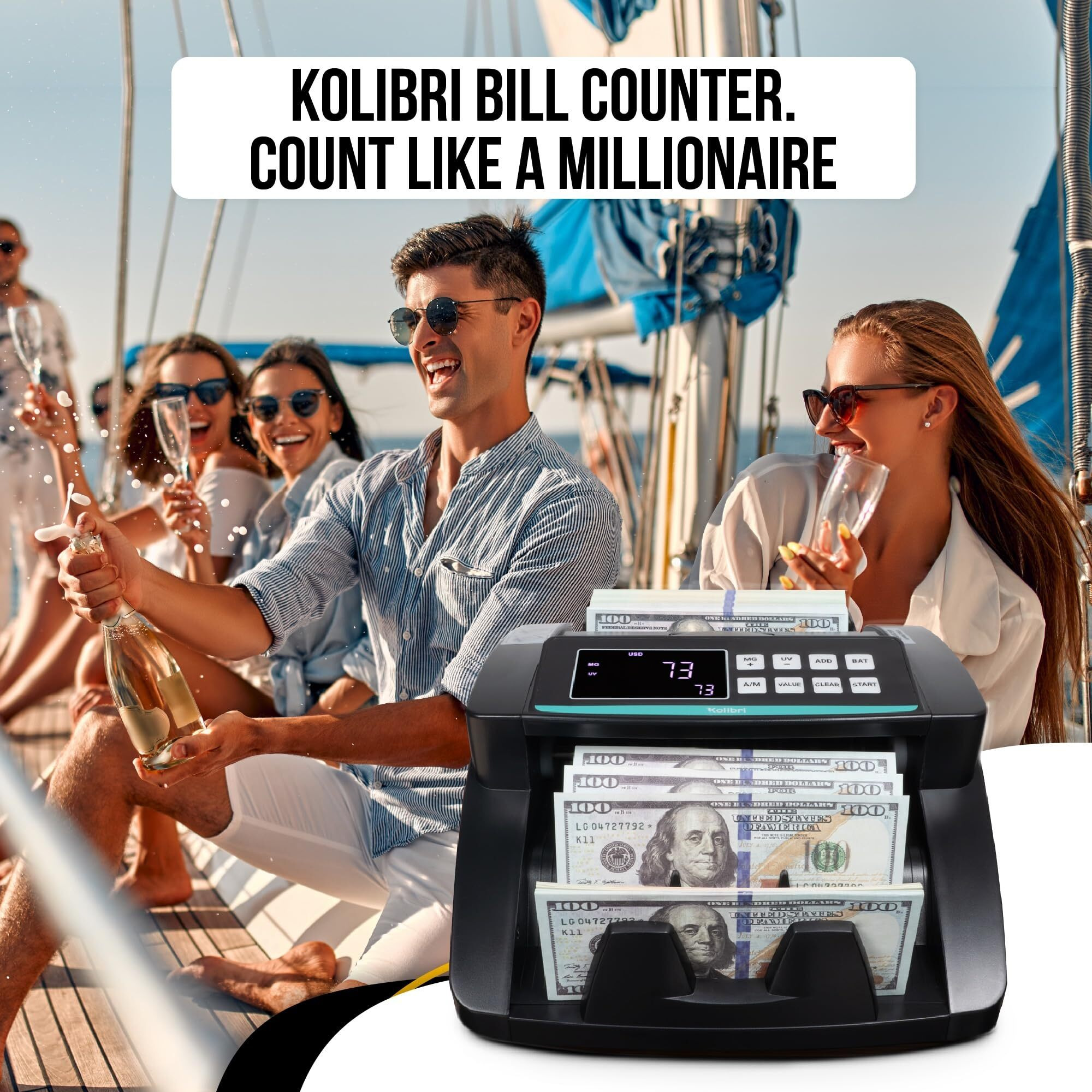 Kolibri Money Counter Machine With Advanced Fake Detection & Lcd Display | 1,500 Bills Per Minute Single-Denomination Cash Counter | Bill Counter Machine (Us Customer Support) (Kkr)