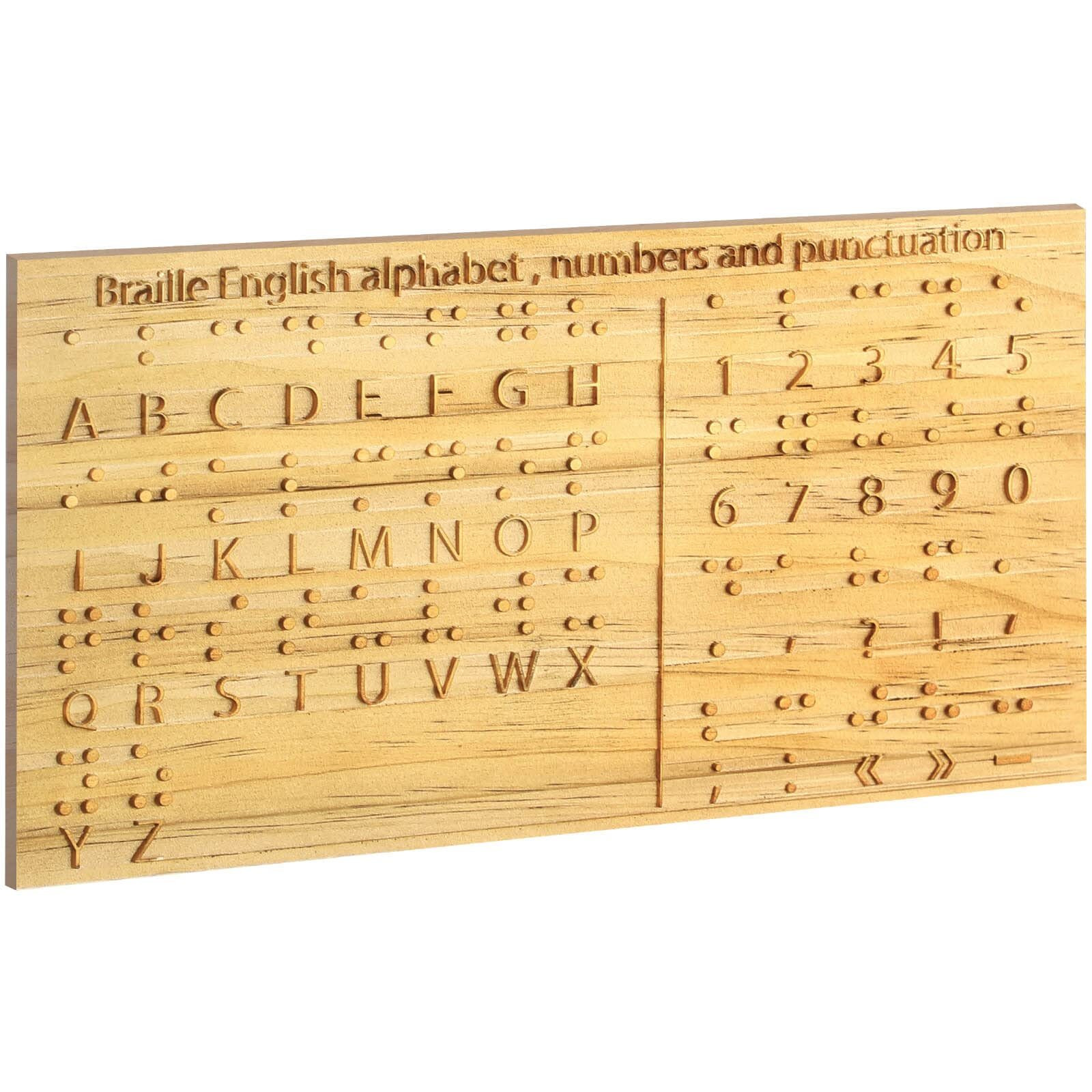 Yulejo Braille Alphabet Board 8.7 X 6.3 Inches Wood Braille Fingerboard Carved Dots Braille Alphabet Chart Numbers Board Montessori Educational Tool For Sighted Individuals Escape Rooms Games Teaching