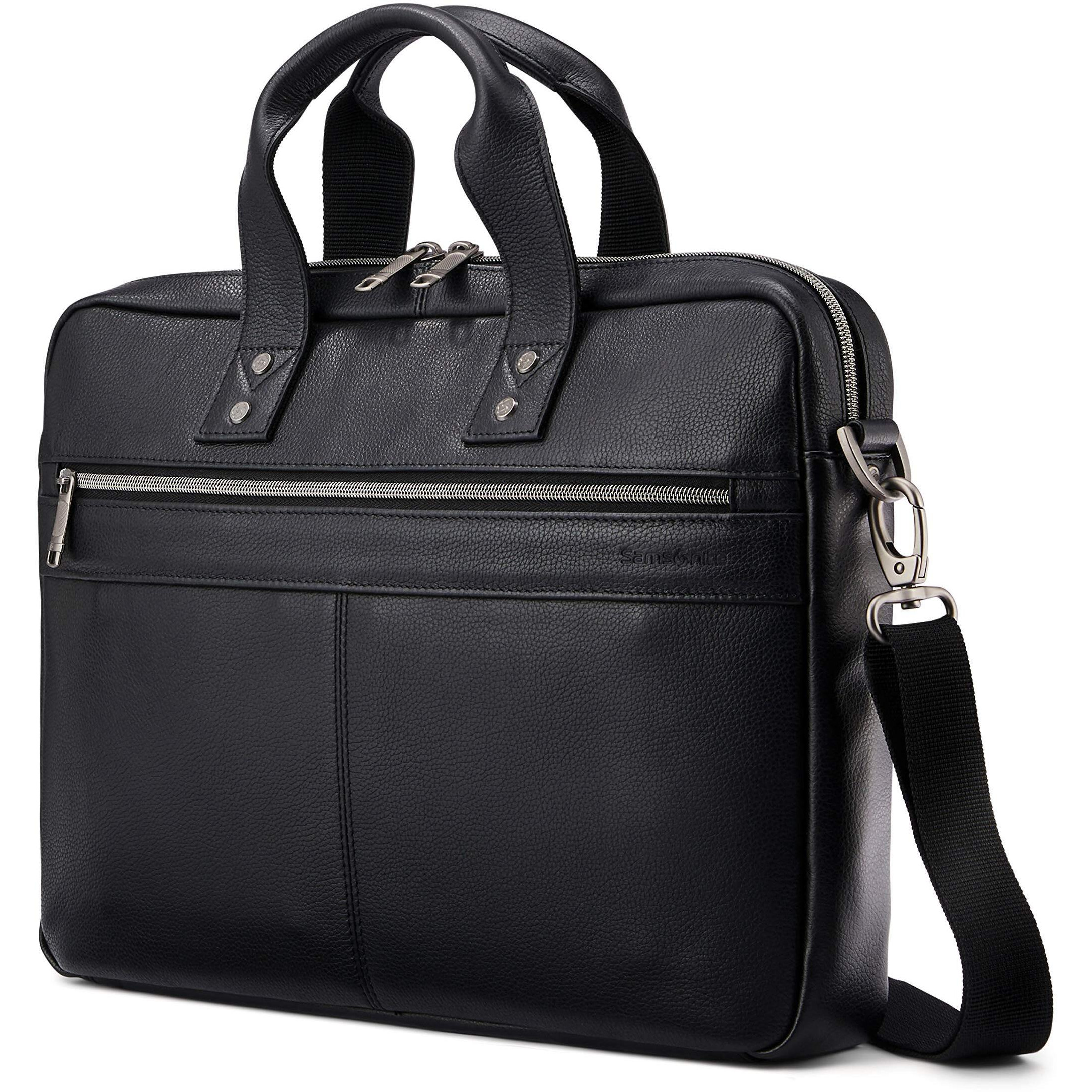 Samsonite Classic Leather Slim Brief, Black, One Size
