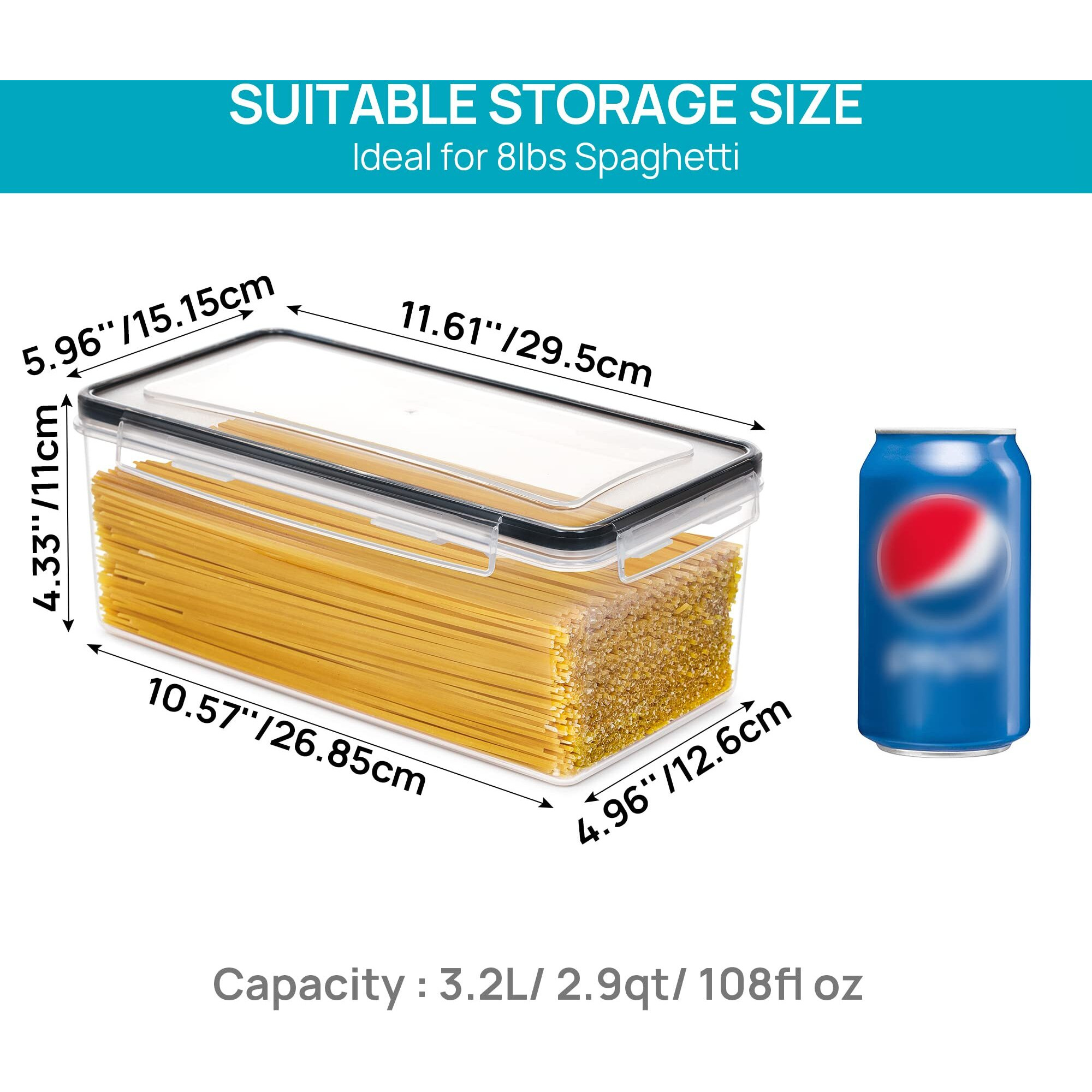 Vtopmart Airtight Food Storage Containers With Lids 8Pcs Set 3.2L, Plastic Spaghetti Container For Pasta Organizer, Bpa Free Air Tight House Kitchen Pantry Organization And Storage